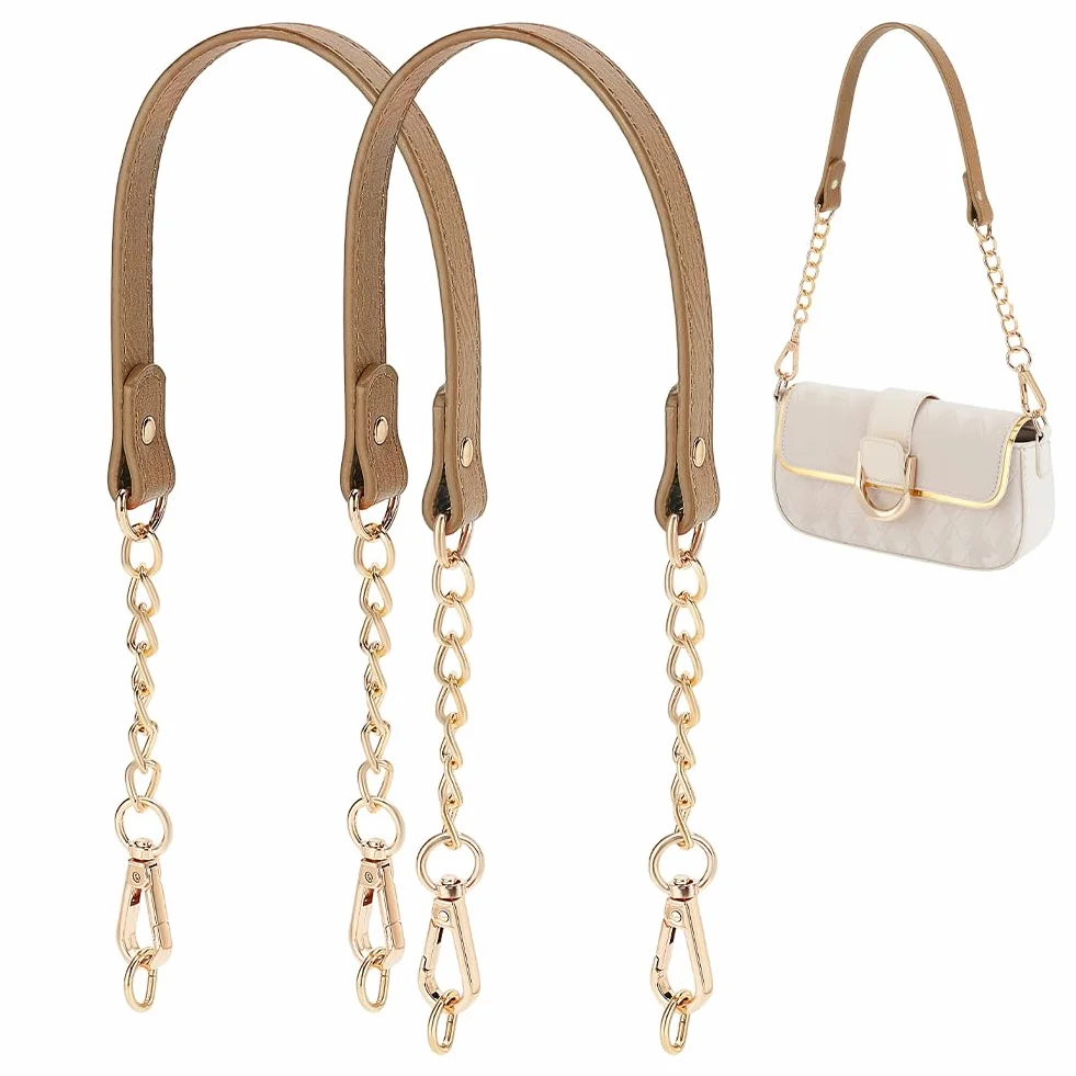 PH PandaHall 2pz Manici per Borse in Pelle con Catena 58.5cm Tracolla Oro e Pelle Marrone