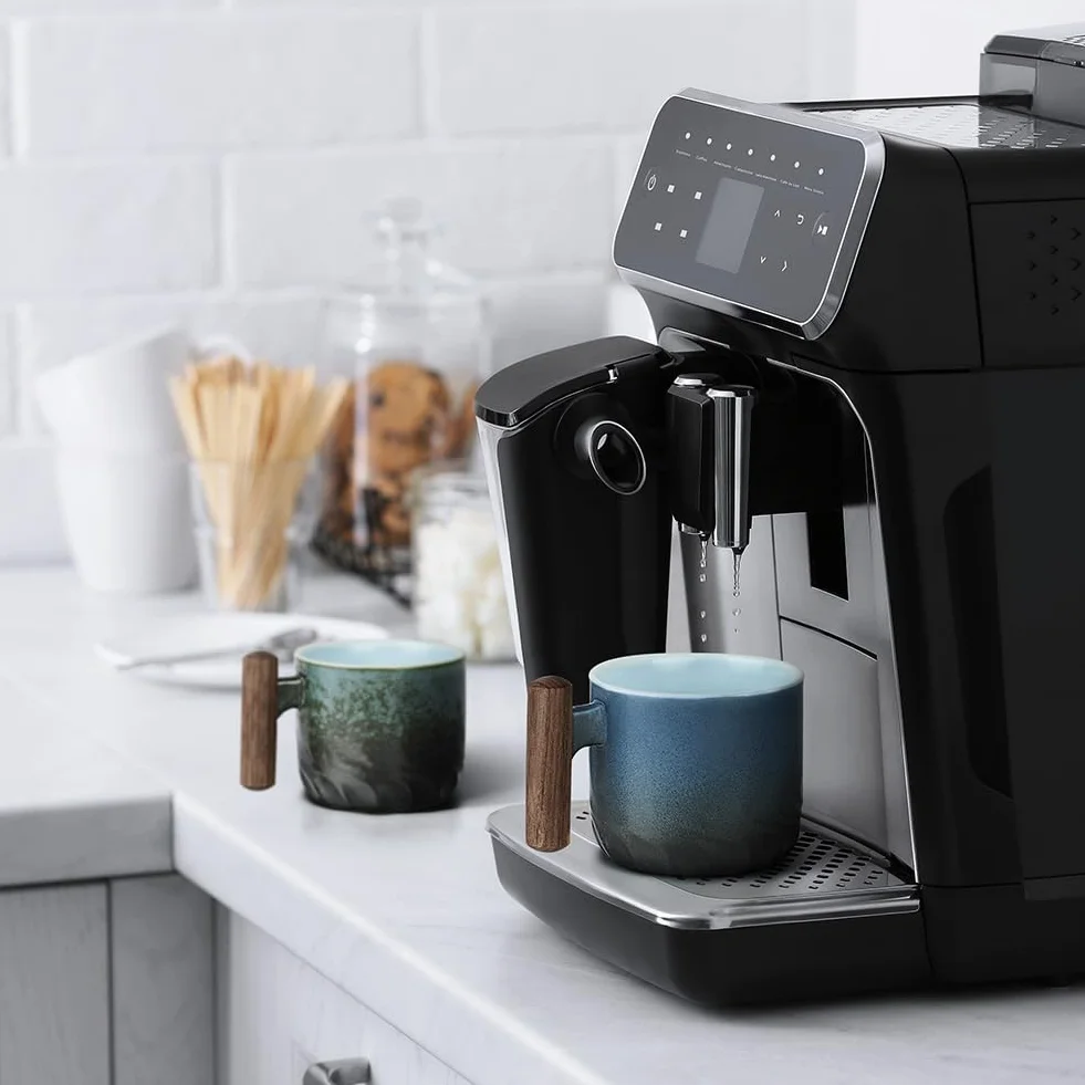 Vicloon Tazze Espresso Ceramica 70ml Set Impilabili con Manico in Legno Blu