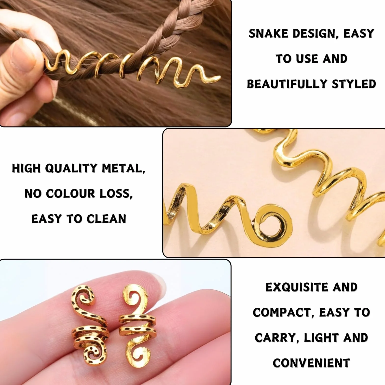 Pezzi Dreadlocks Trecce Clip Oro Dreadlock Perline Clip a Spirale Accessori Capelli Regolabile Anelli Clips