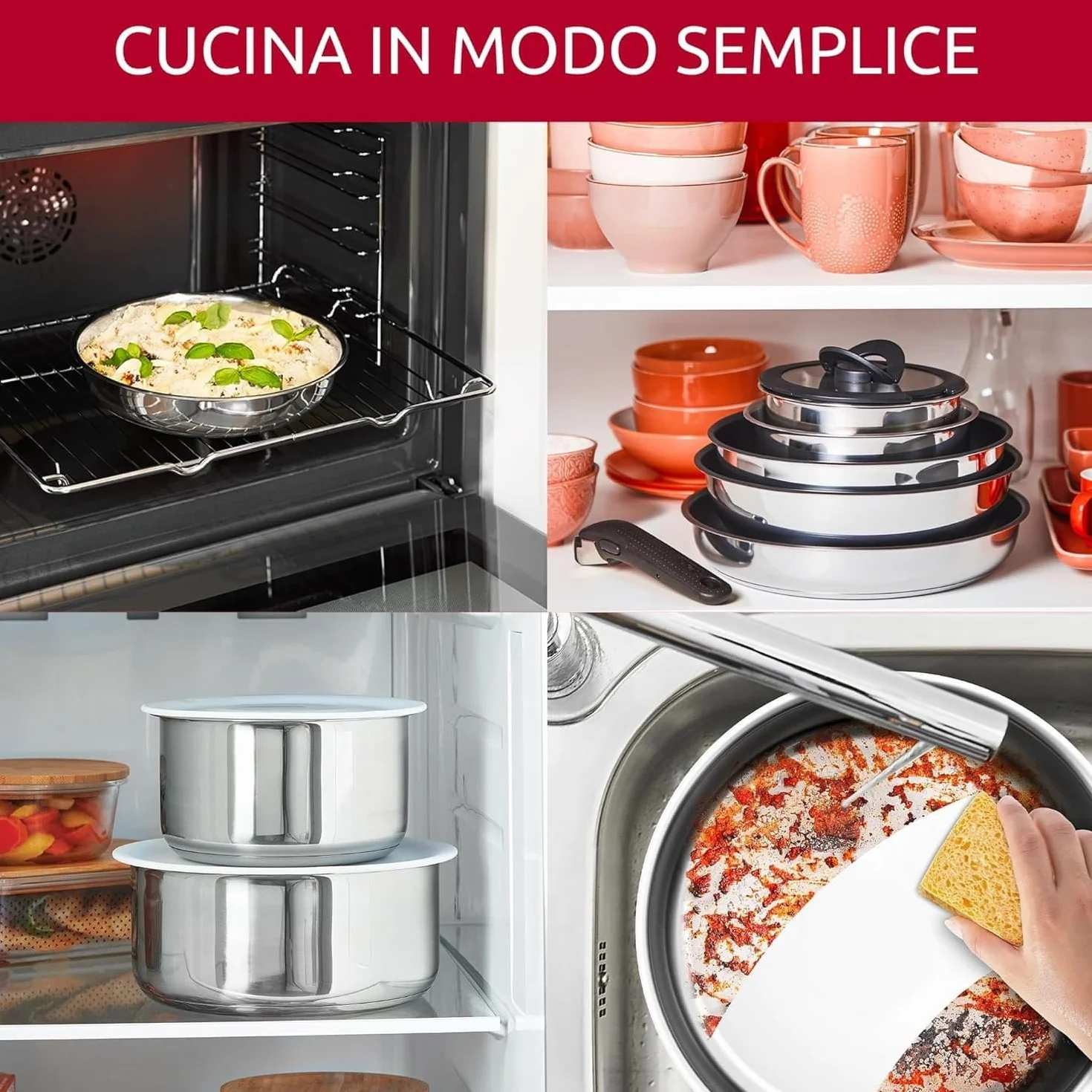 Lagostina Ingenio Inox Set di Pentole e Padelle in Acciaio Inox, 20 Pezzi, Adatto ad Induzione