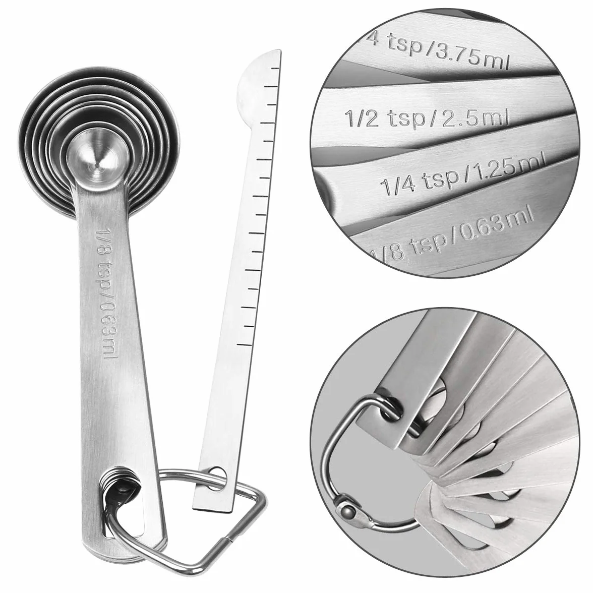 Vicloon Cucchiai Dosatori, Set di 9 Misurini in Acciaio Inox 304 Measuring Spoons Preciso Cucina Misurini Cucchiai Dosatore Set per Misurazione a Secco e Ingredienti Liquidi