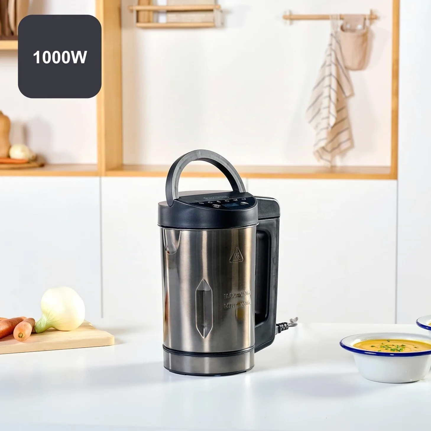 BLACK+DECKER BXSM1000E - Soup Maker 1040W | Caraffa Inox 1,6L | 7 Programmi Automatici | Smoothies, Compote & Zuppe | Funzione Mantenimento Caldo | Schermo Digitale | Materiali Senza BPA