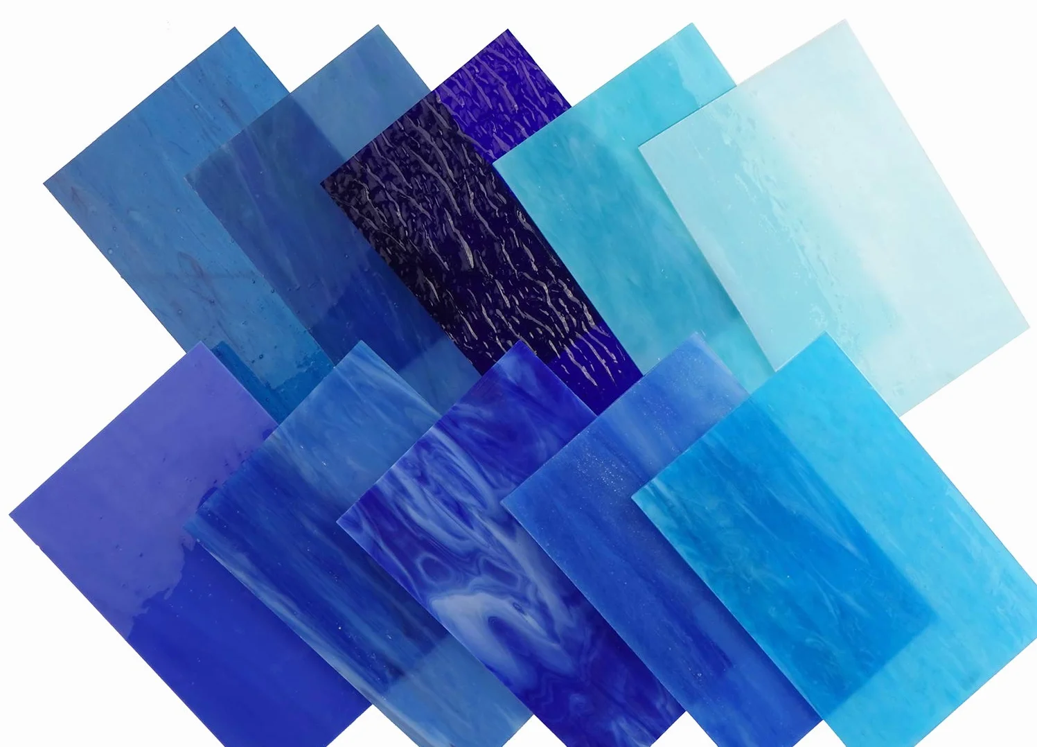 Lanyani 10 fogli vetro colorato blu 10,2x15,2 cm opale Tiffany texture miste
