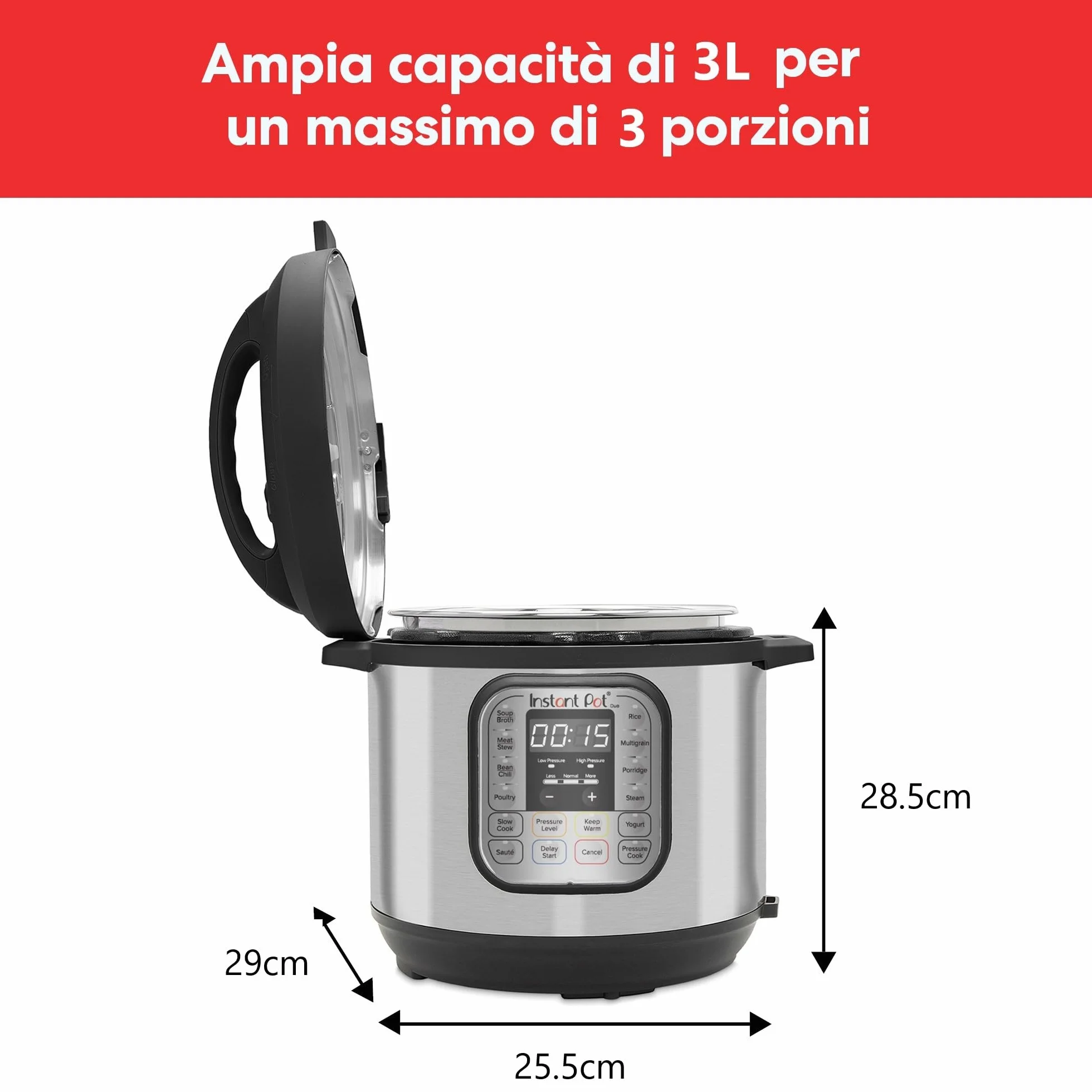 Instant Pot Duo Mini 3L Electric Pressure Cooker, 7-in-1 Stainless Steel Multi-Cooker 700W