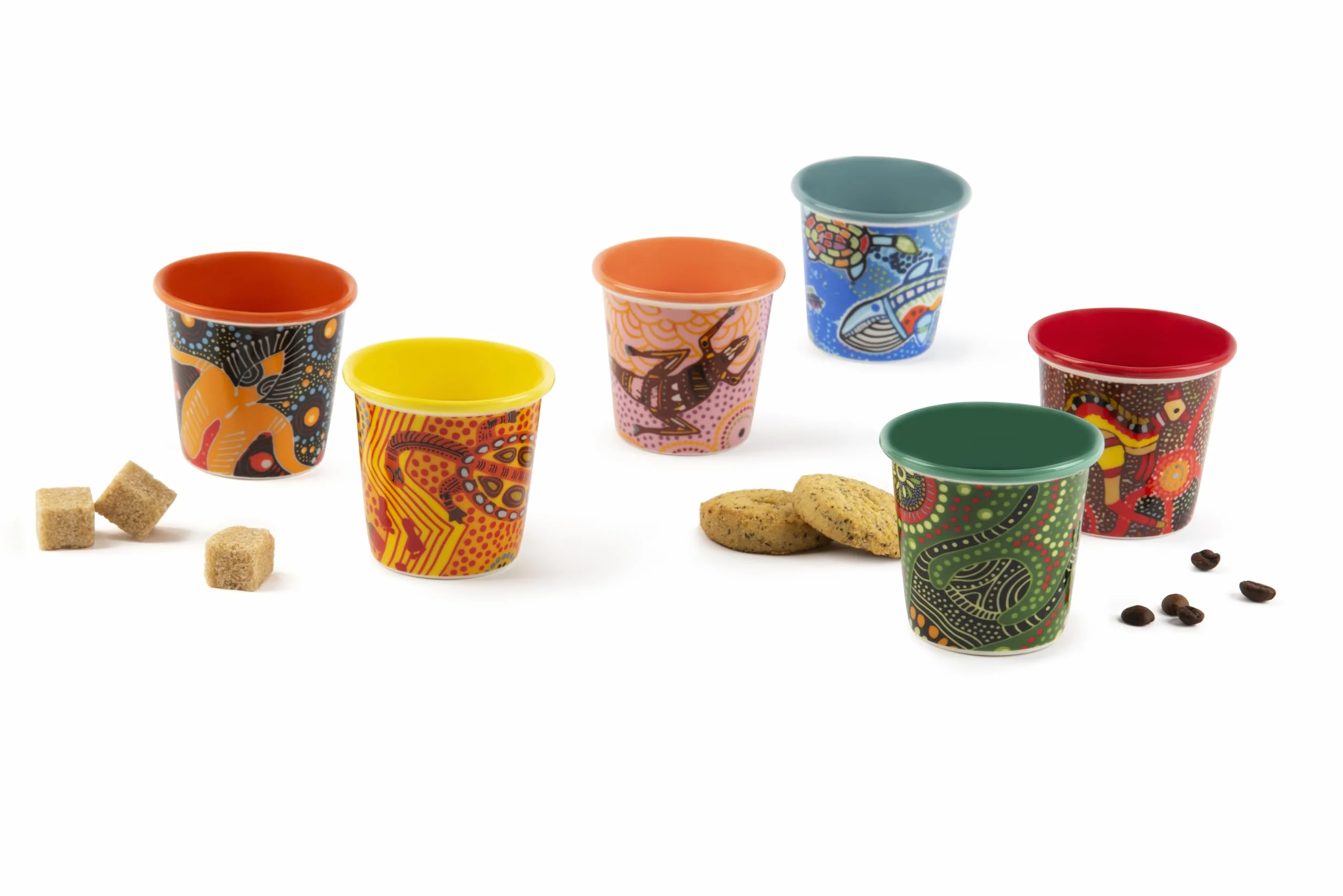 Excelsa Aboriginal Set 6 Bicchierini da Caffè, Porcellana, Capacità 90 Ml., Decori Assortiti