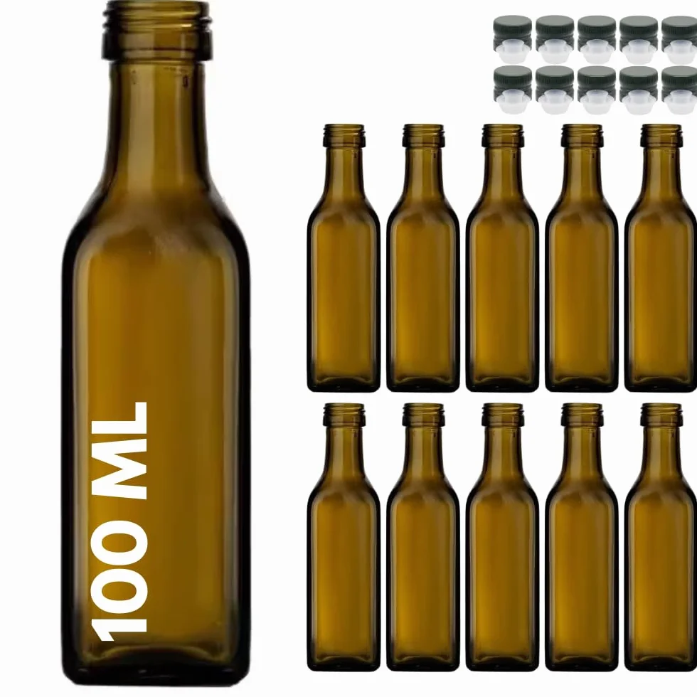 acquaverde | 10 Bottiglie Marasca in Vetro Scuro Uvag, Bottiglia per Campioncini di Olio e Liquori da 100 ml con Tappo Dosatore