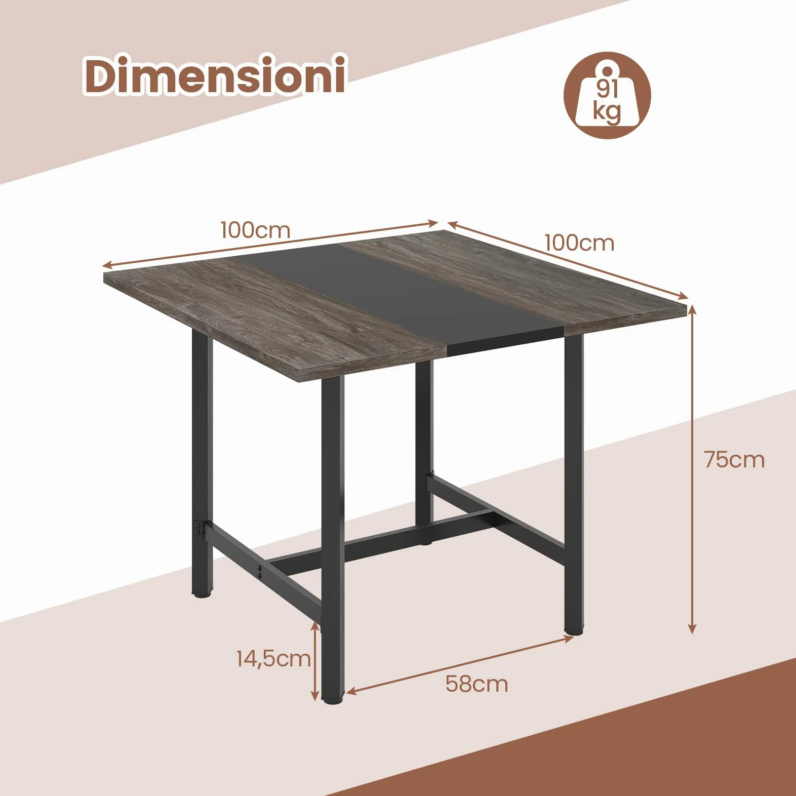 COSTWAY Tavolo da Conferenza Quadrato 100 cm, Tavolo da Riunioni con Piano Rinforzato e Struttura Metallica Robusta, Ideale per 4 Persone da Ufficio e Sala Riunioni (Grigio)