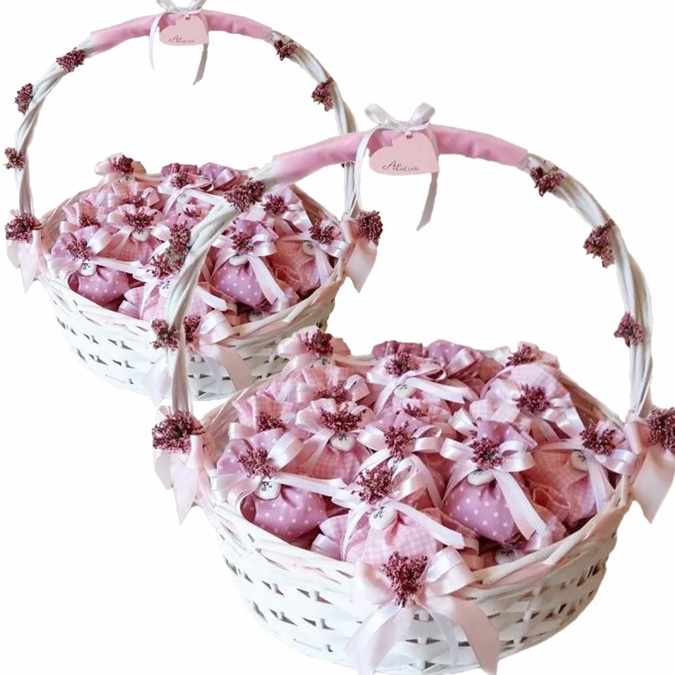 Cesti in Vimini Bianchi Set 2 Pezzi 47x38x39 cm e 54x47x44 cm con Manico Cestini Portaoggetti