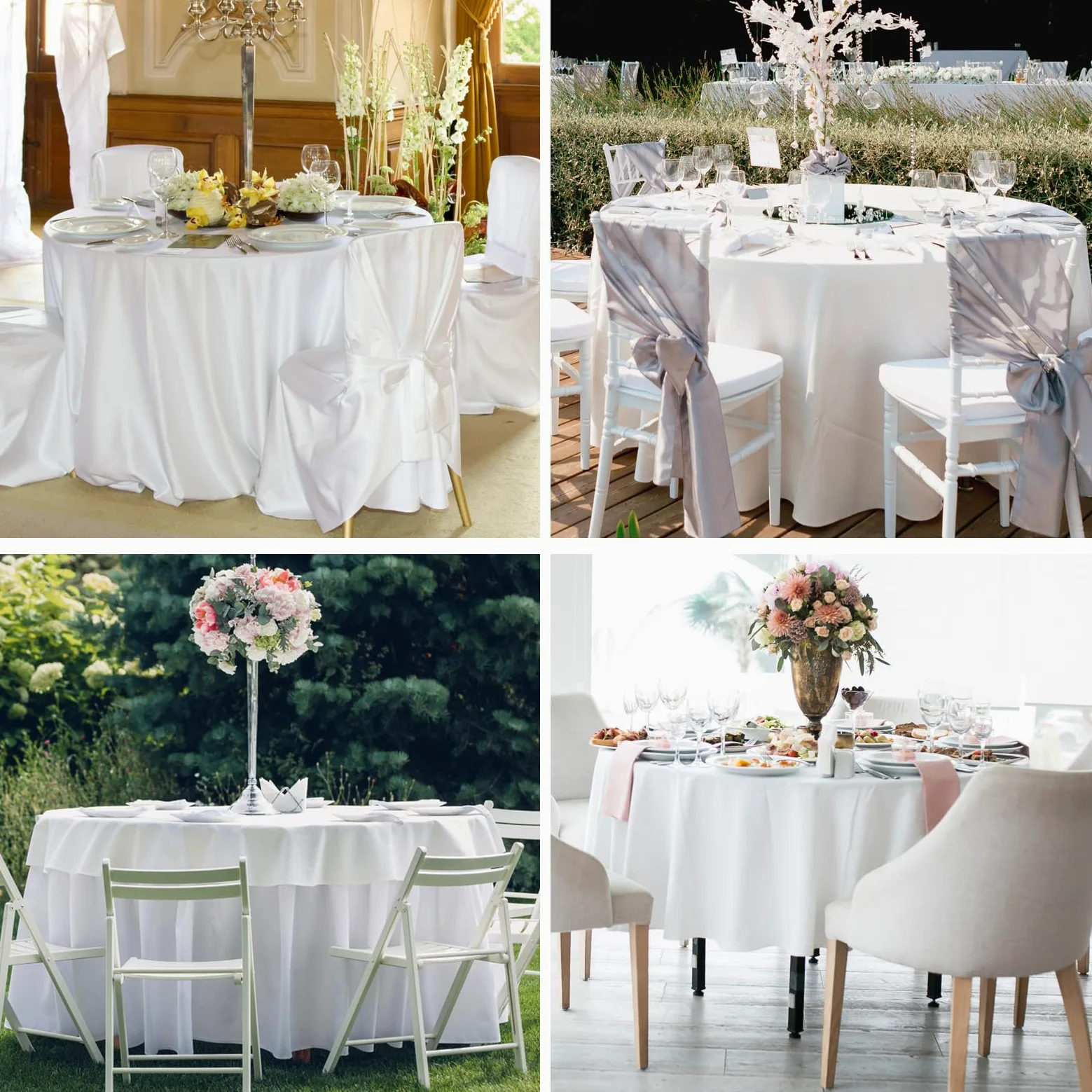 Confezione da 8 tovaglie rotonde bianche da 332 cm per tavoli da pranzo | Tovaglia lavabile, decorativa, in lino, poliestere, per banchetti, buffet, feste, matrimoni