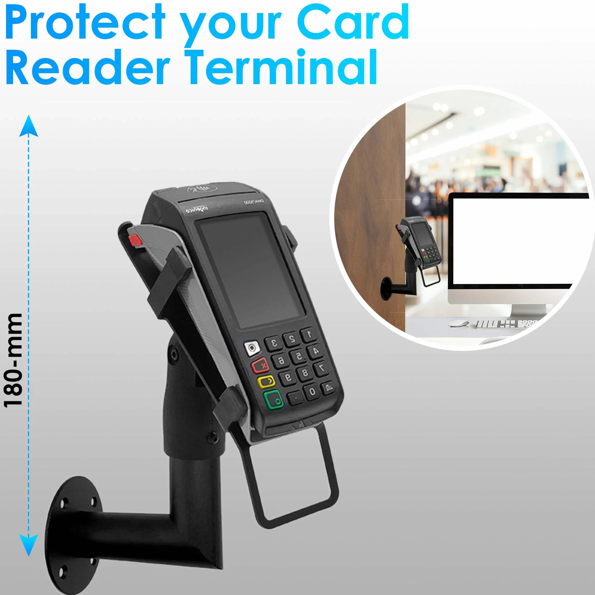 Supporto Ergonomico per Terminale di Pagamento POS da Muro Ingenico DESK 3200/3500/5000 - Stand POS Bancomat con Maniglia, Rotazione 180° e Inclinazione 45°, Installazione a Parete
