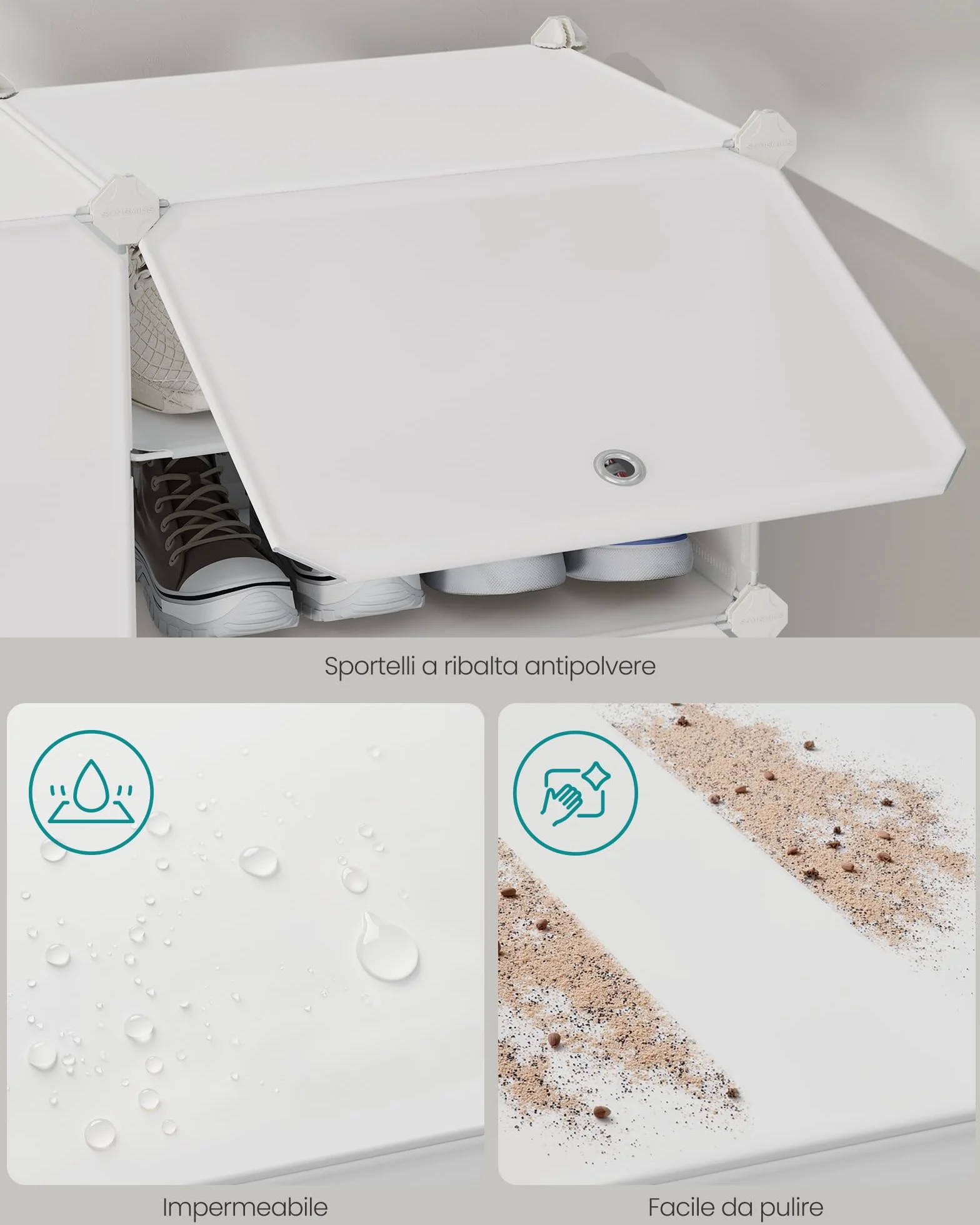 SONGMICS Scarpiera Modulare 12 Scomparti 48 Paia Scarpe con Sportelli Telaio Acciaio Bianco Nuvola LPC040W02