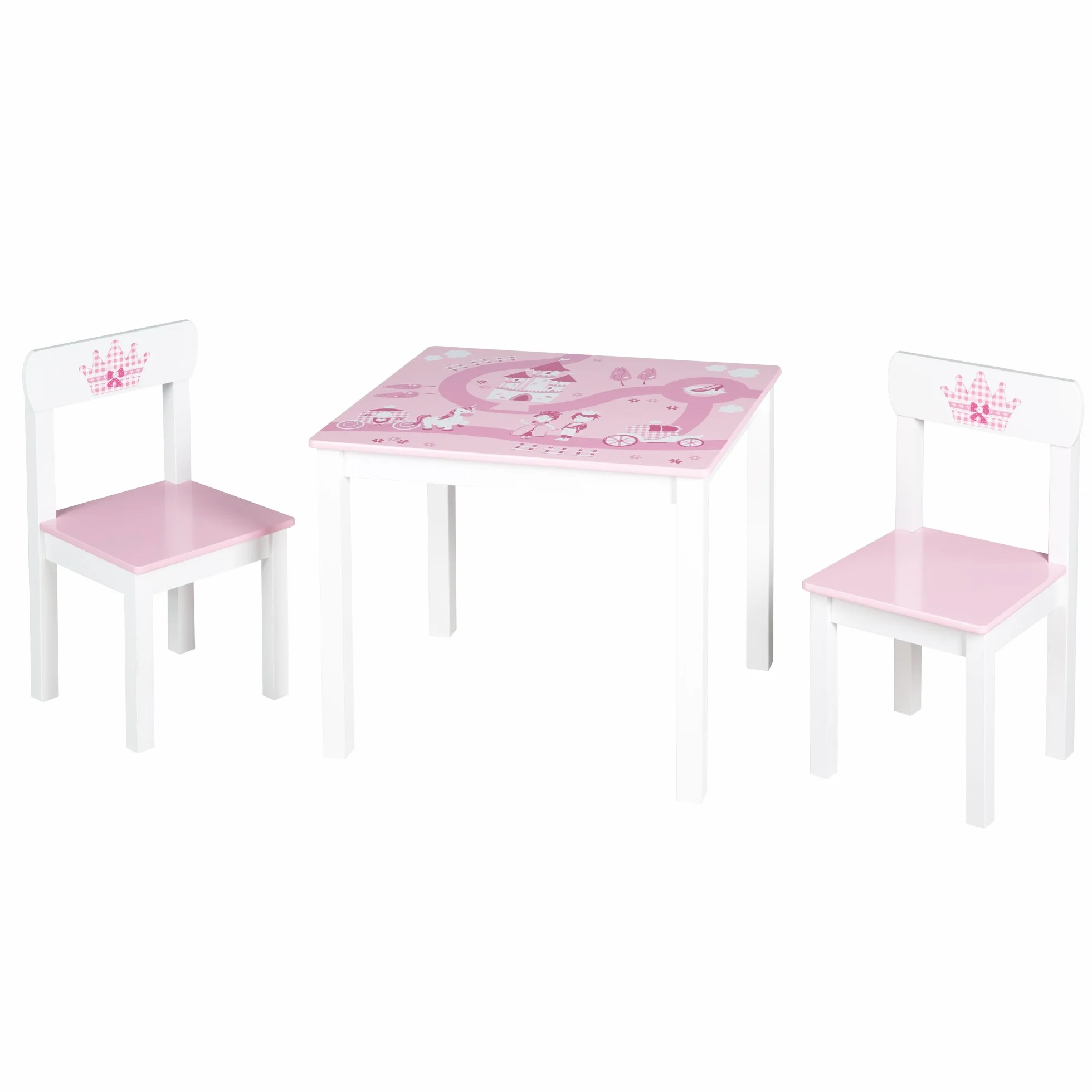 Krone roba Set Tavolo + 2 Sedie per Bambini Legno Bianco e Rosa dai 18 Mesi ai 10 Anni