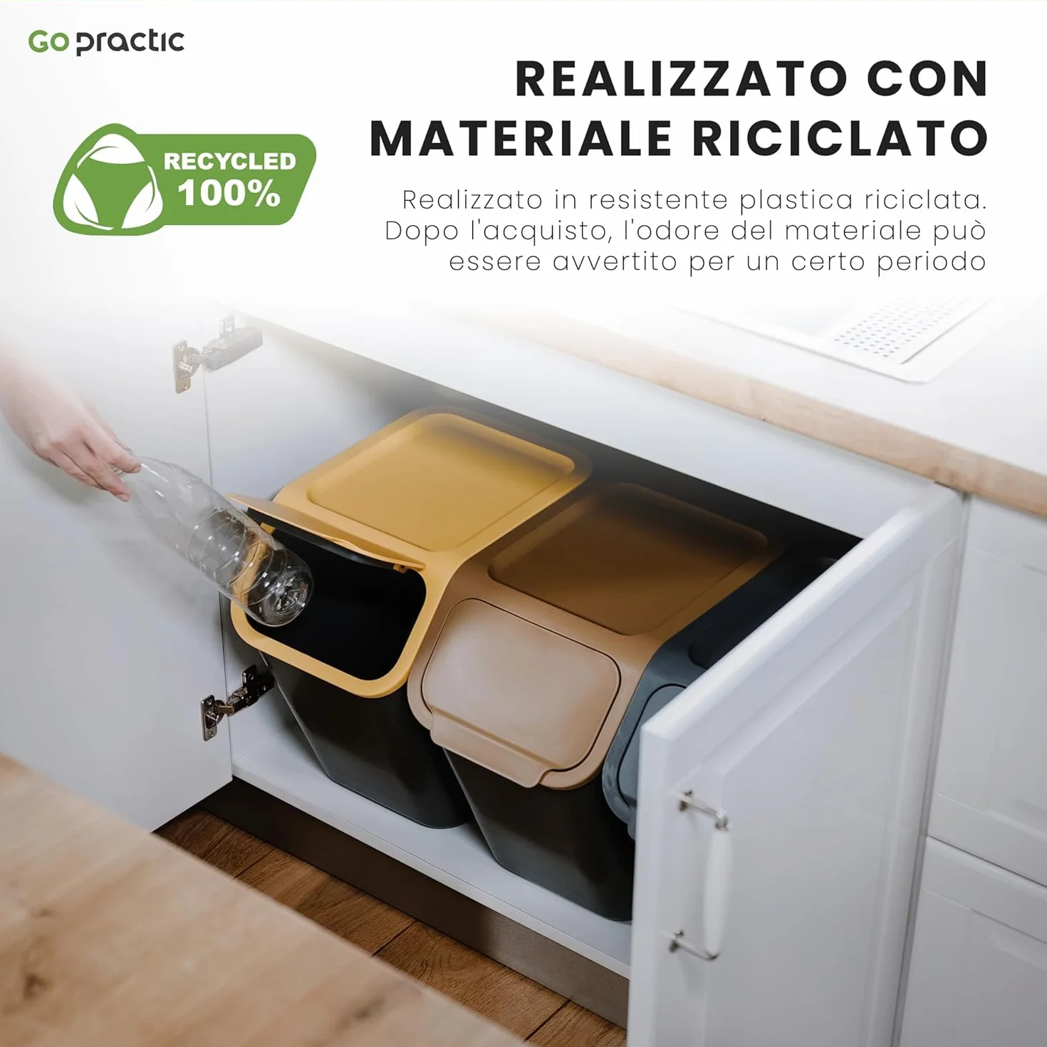 Pattumiera da Cucina, Raccolta Differenziata Cucina, Set da 4 pezzi: 3x 25L + 1x 4,5L, Secchiello Domestico,Cestino Per Rifiuti, Secchio per Immondizia, Casa Contenitori