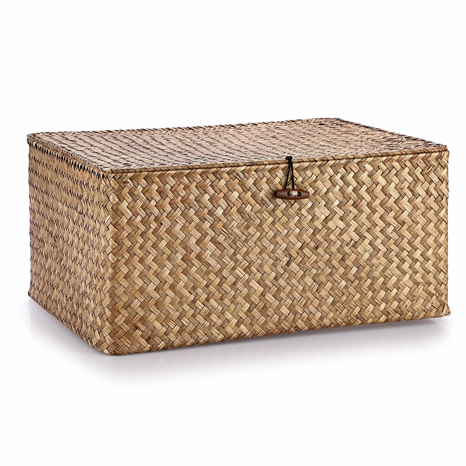 Cesto portaoggetti in vimini con coperchio, rettangolare, organizer da bagno, scatola decorativa