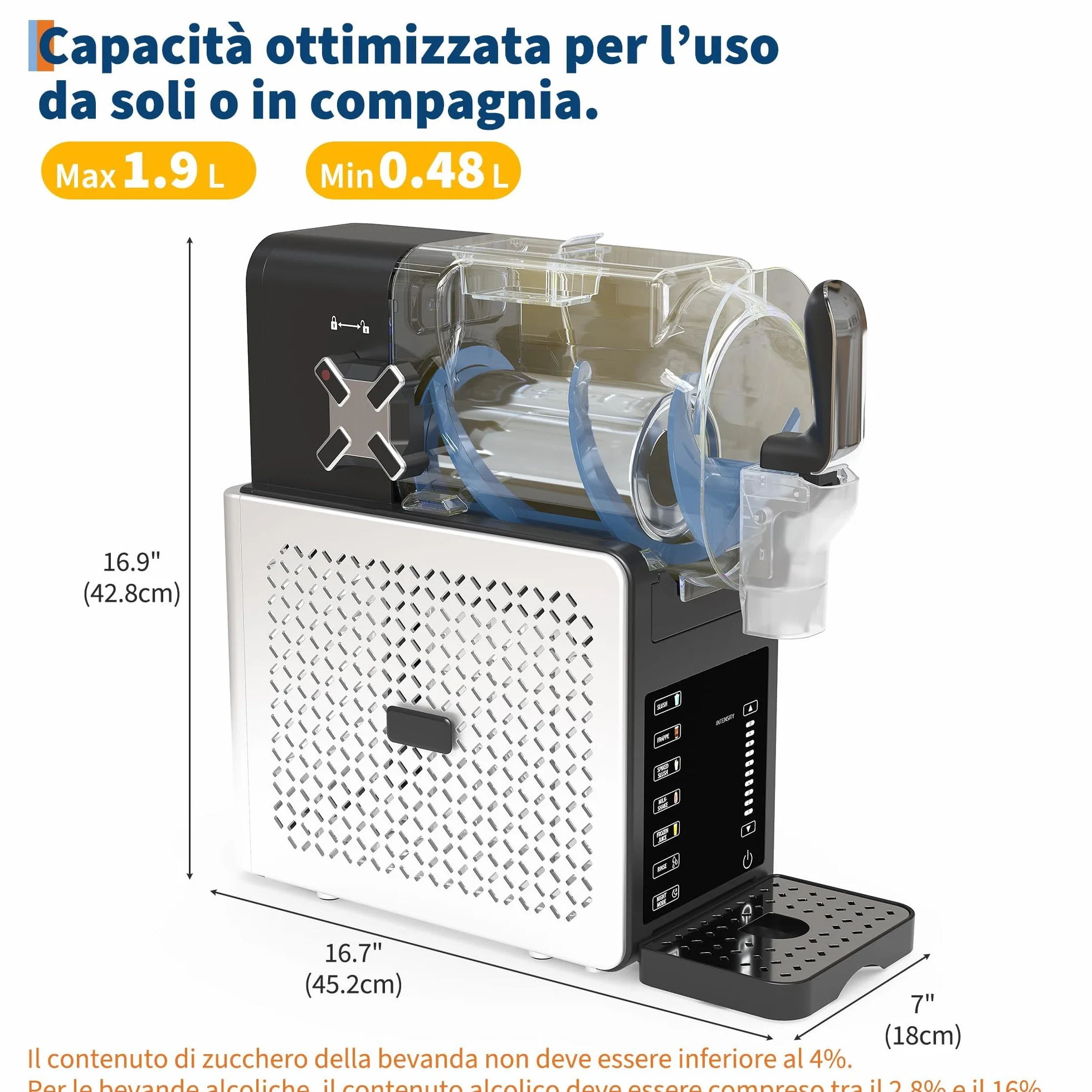 Macchina per Granite 1,9L Grande Capacità RapidChill 5 Programmi Autopulizia Slushie Frappé Milkshake Cocktail