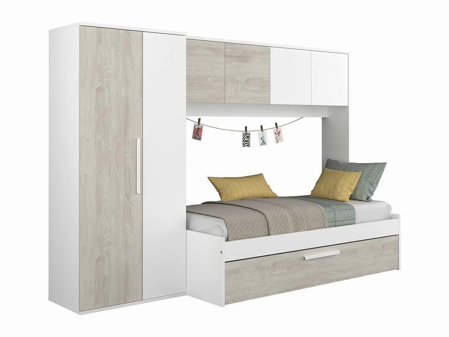 Indomita Cameretta a Ponte con Letto Estraibile Bianco e Bianco Consumato 6006 Reversibile