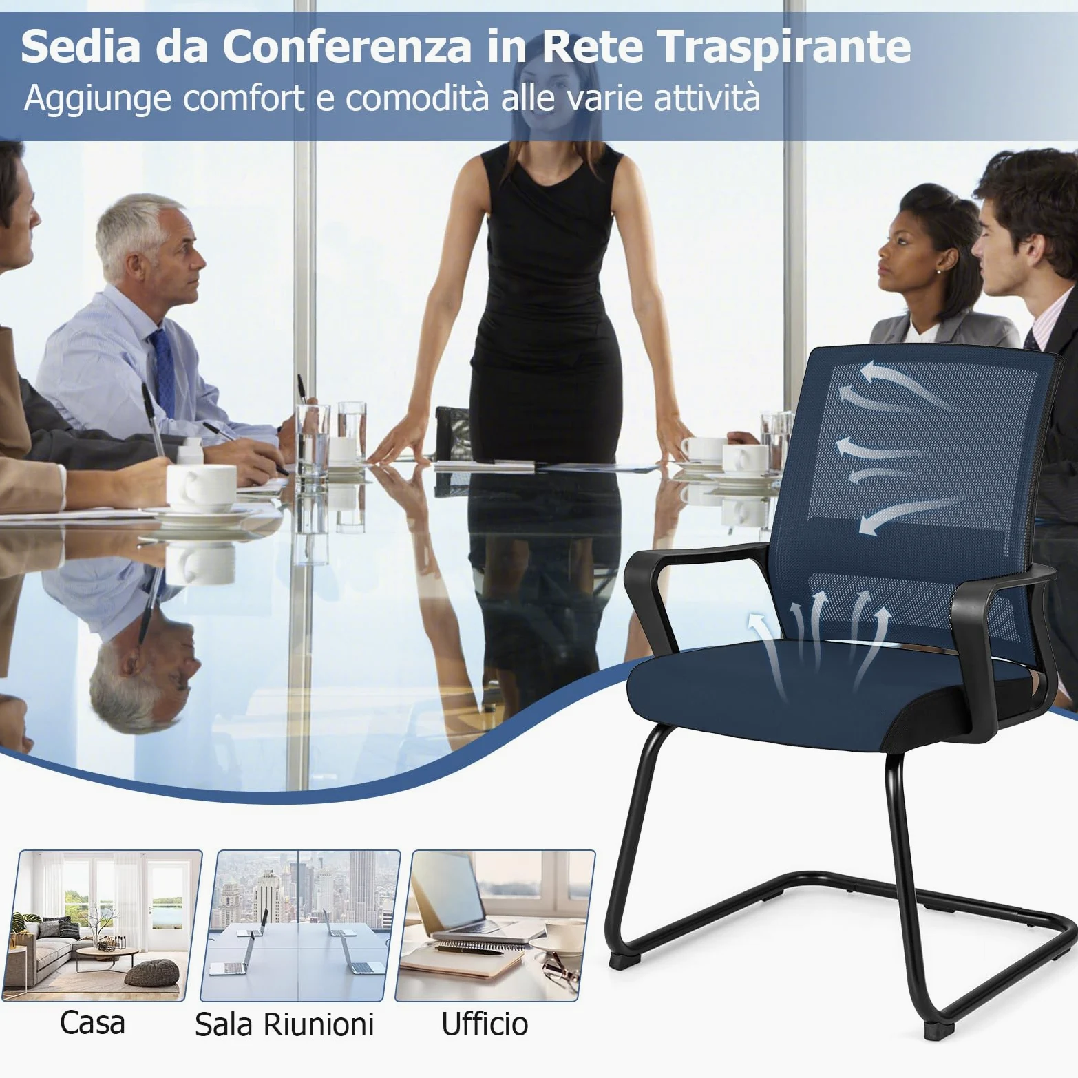COSTWAY Sedie Sala d'Attesa con Braccioli, Poltrona da Ufficio con Struttura in Metallo, Sedia Imbottita Senza Ruote, per Ospiti per Ufficio Riunioni Conferenza, 62 x 59 x 94 (2)