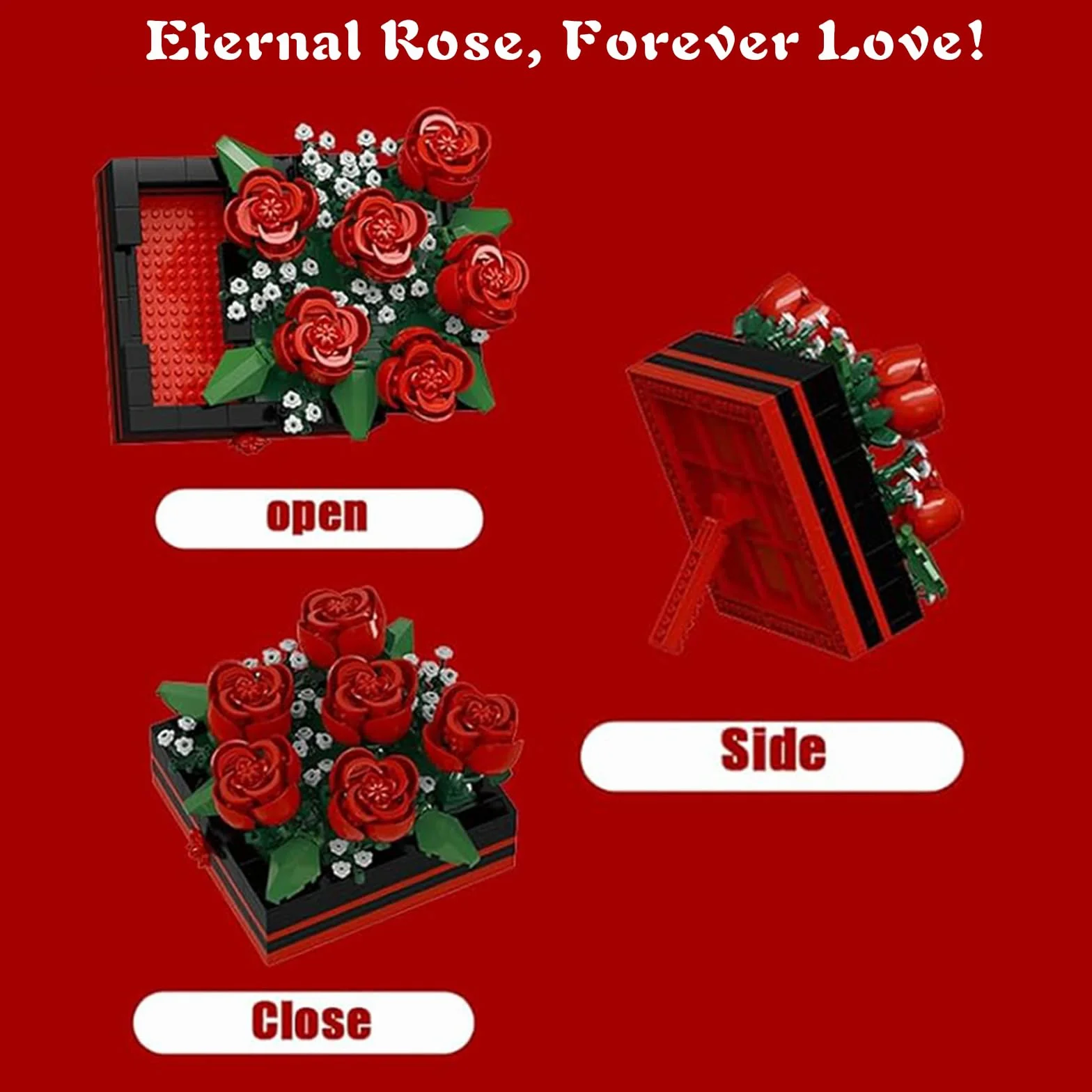 Botanicals - Set di 687 blocchi da costruzione con fiori finti, collezione botanica, decorazione per adulti, decorazione per la casa o decorazione floreale (rosso)