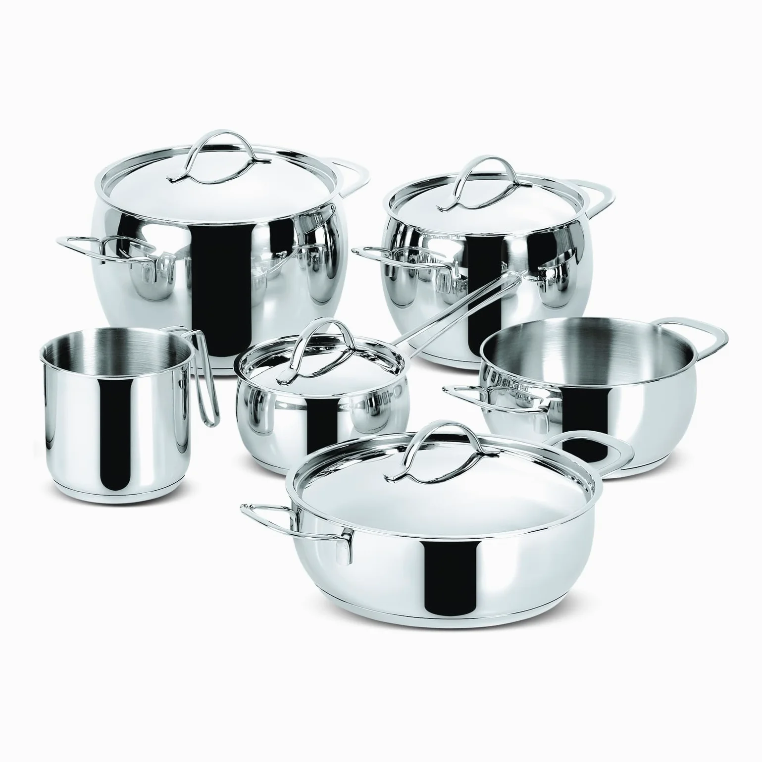 Lagostina Euforia Set di Pentole Induzione, Gas e Forno in Acciaio Inox 18/10, 10 Pezzi, Fondo Lagoseal Plus, Batteria di Pentole con 3 Casseruole, 2 Pentole, Bollilatte, 4 Coperchi