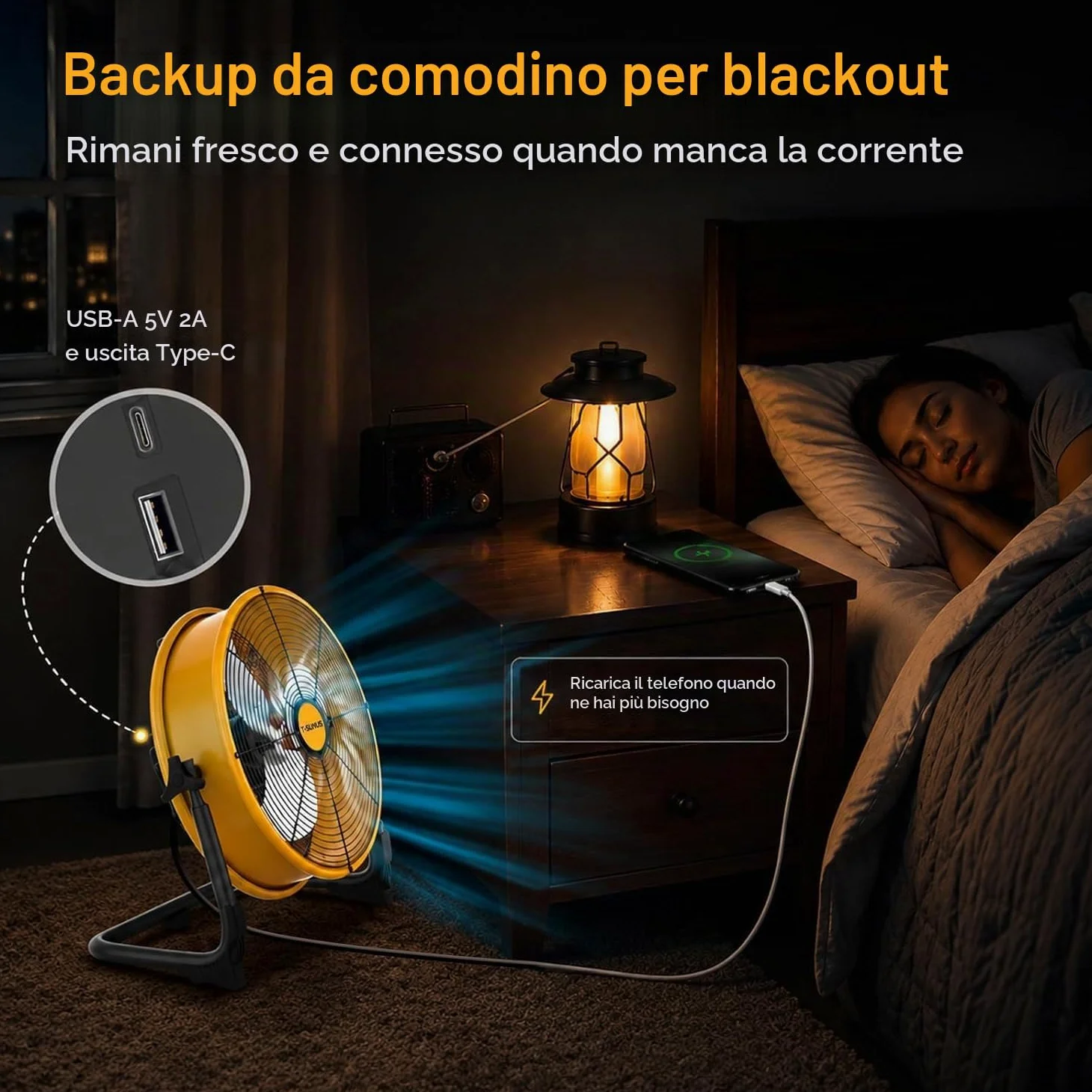 T-SUNUS Ventilatore da Pavimento Silenzioso, Ventilatore Industriale da Pavimento Potente, Ricaricabile tramite USB, Regolazione continua della Velocità per Magazzino Officina Fabbrica Campeggio