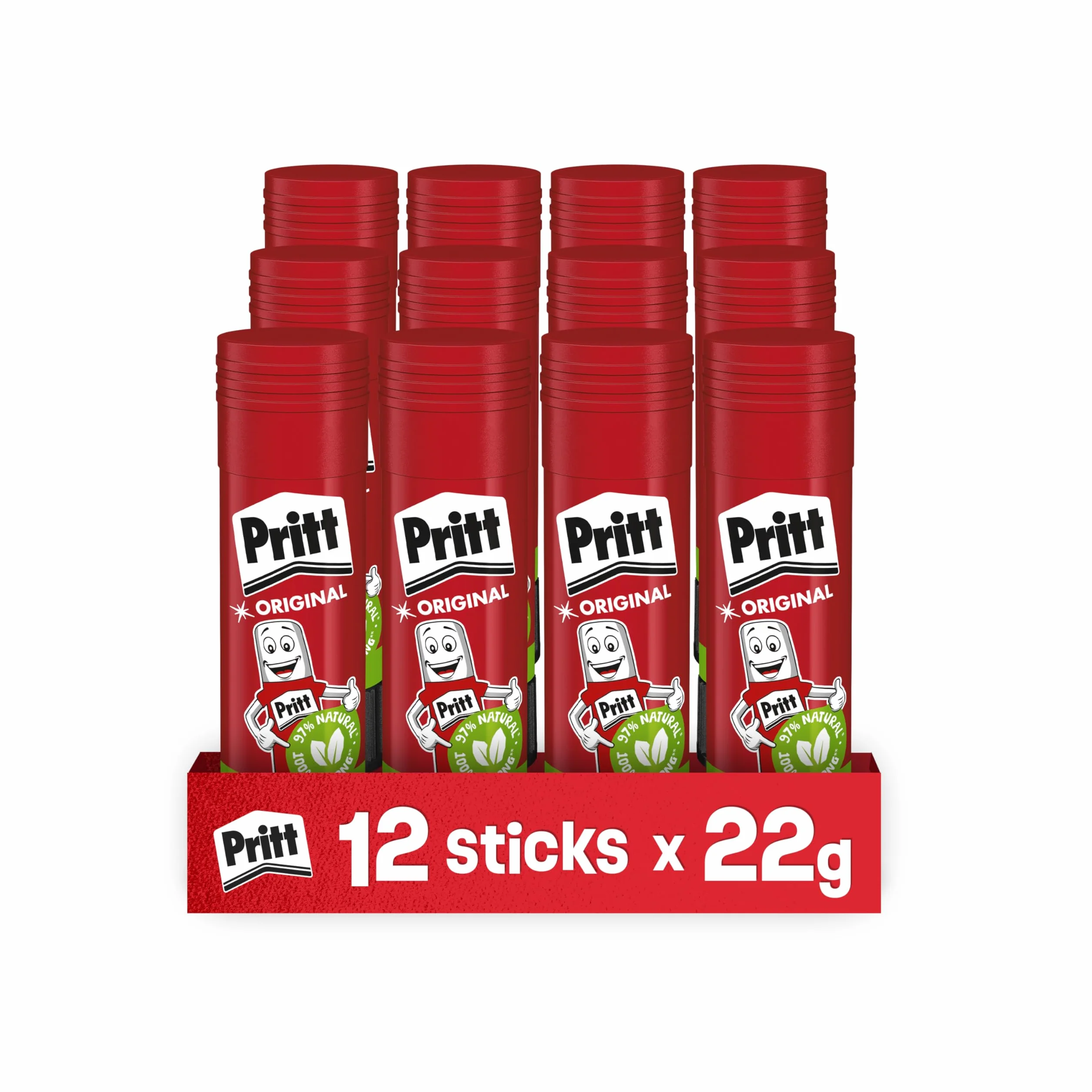 Pritt Colla Stick 12 x 22g, Adesivo per bambini e ufficio, tenuta forte