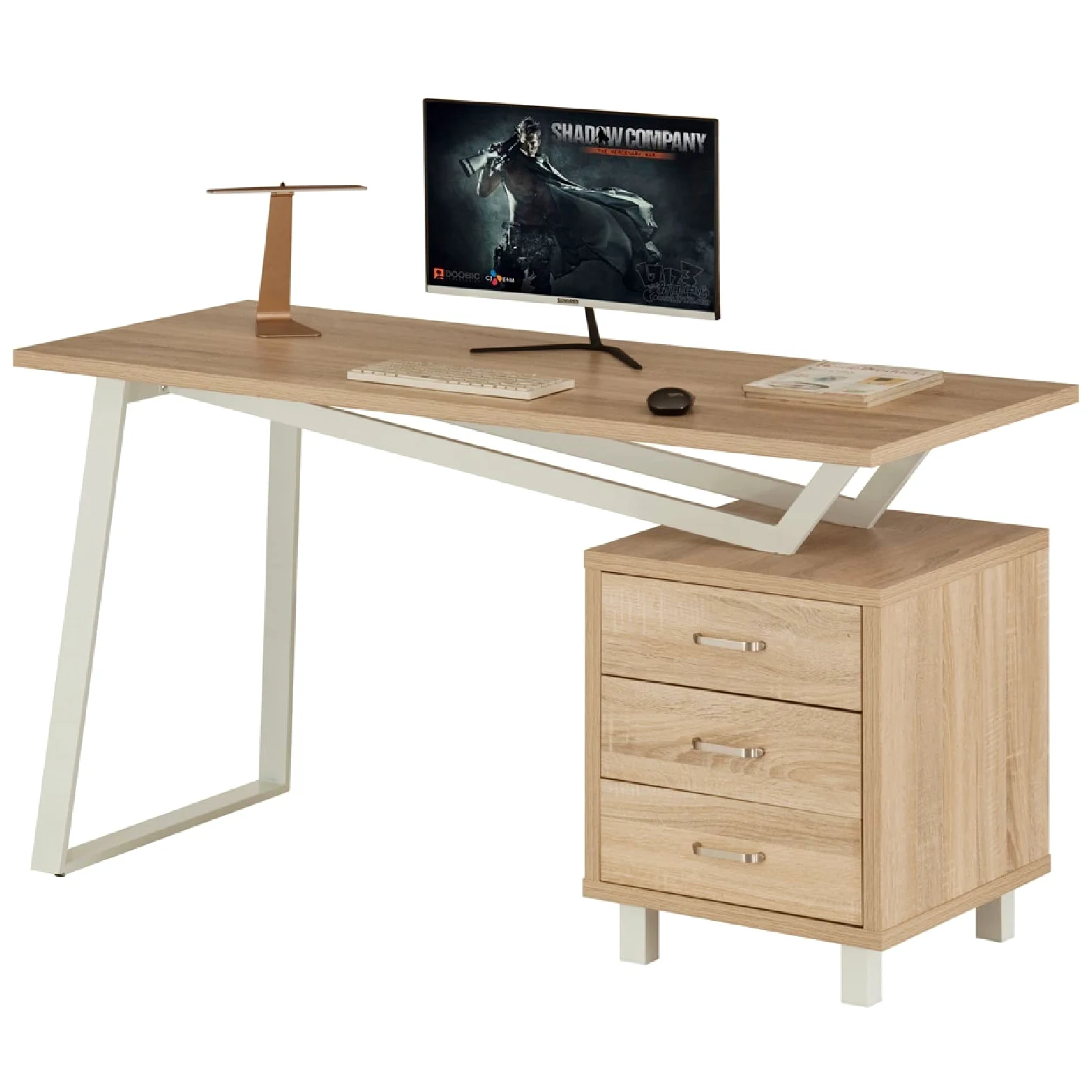yelloo - Scrivania con Cassetti Salvaspazio, Scrivania Ufficio per Computer, Adatta per Cameretta, Scrivanie dal Design Moderno ed Elegante, Tavolo Ufficio Porta PC (Mod. ELEGANT Quercia)