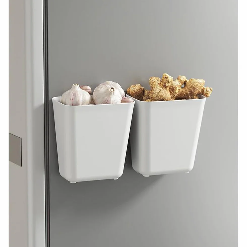 Scatola di Archiviazione Porta Cucina 4 Pezzi, Scatola di Stoccaggio Adesiva a Parete, Organizzatore per Armadio/Bagno/Frigorifero