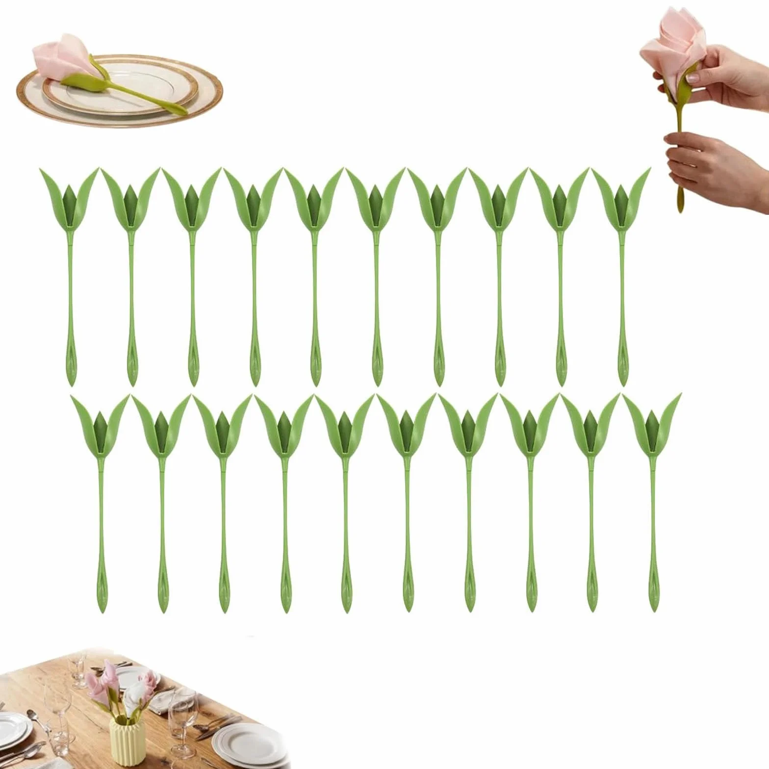 Portatovaglioli a forma di fiore Twist, Portatovaglioli a fiore e tulipano Twist, Portatovaglioli con stelo di fiori artigianale, Set di anelli per tovaglioli con fiori creativi (20Pcs)