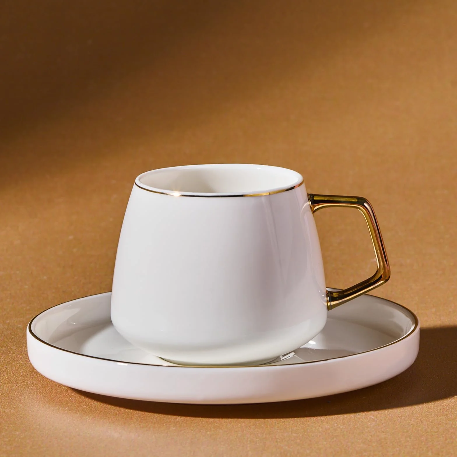 KARACA Saturn Set di Tazze da Caffè Turche per 6 Persone, 12 Pezzi, oro Bianco e oro, 6 Tazze da Caffè e 6 Piattini, in Porcellana