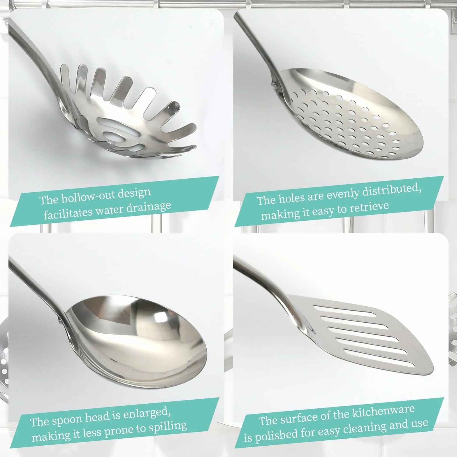 Zestaw 5 Sztuk Utensyli Kuchennych ze Stali Nierdzewnej - Mestolo, Spaghetti, Schiumarola, Spatola