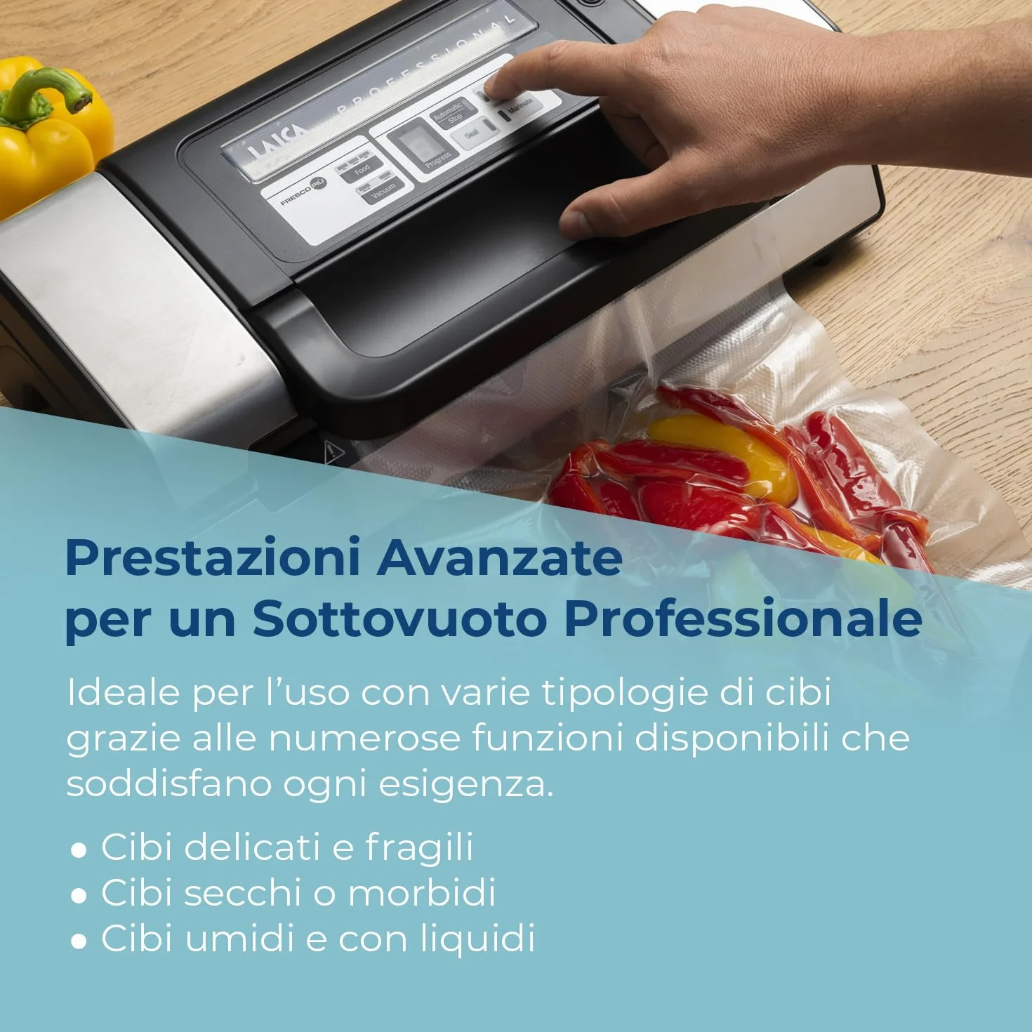 LAICA VT3120 Macchina Sottovuoto Professionale - Adatta per Tutti i Tipi di Alimenti - Funzione Marinatura Rapida, Mantiene i Cibi Freschi fino a 5 Volte Più a Lungo - 2 Rotoli per Sottovuoto Inclusi
