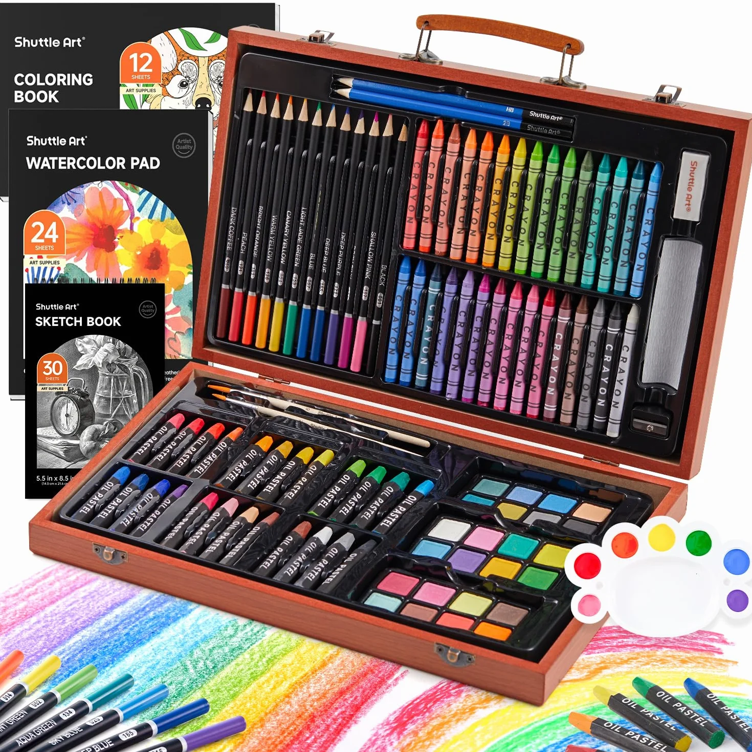 Set d’arte di luxe, Shuttle Art Kit d’arte con penne acriliche da disegno pastelli a olio acquoso pannelli di colore filigrana libri di colore acquoso Pad da disegno per bambini adulti