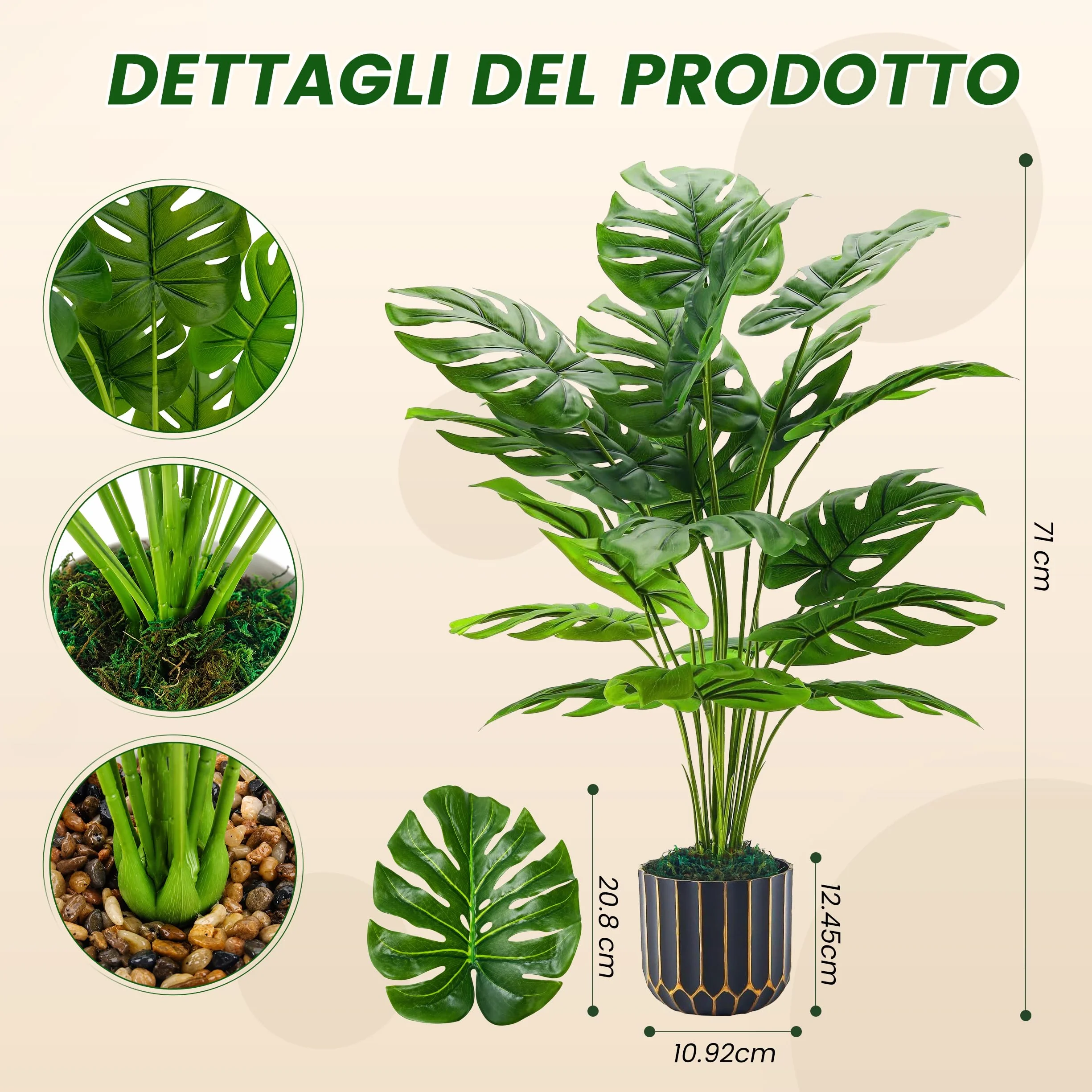 Pianta artificiale Monstera Der Rose 71 cm decorazione casa interni