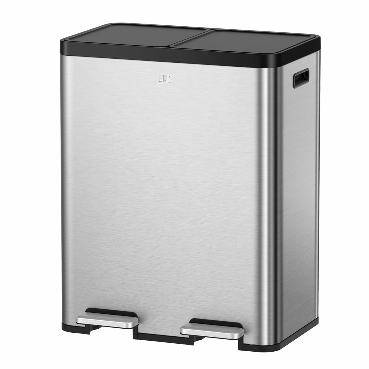 EKO Pattumiera Differenziata 2 Scomparti 30L + 30L con Doppio Pedale | Acciaio Inox Antimpronta | Coperchi Eleganti | Sottolavello Double