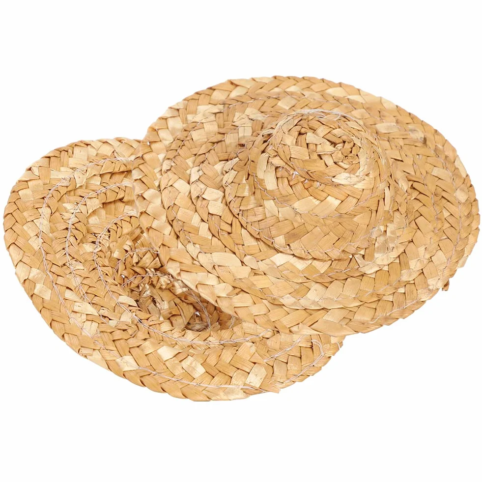 10 Pezzi Cappelli di Paglia per Bambole, Cappelli di Paglia per Bambole, Diametro Interno 3,7 Cm, Fai da Te, Fatti a Mano, Cappelli di Paglia Intrecciati a Mano, Mini Cappelli