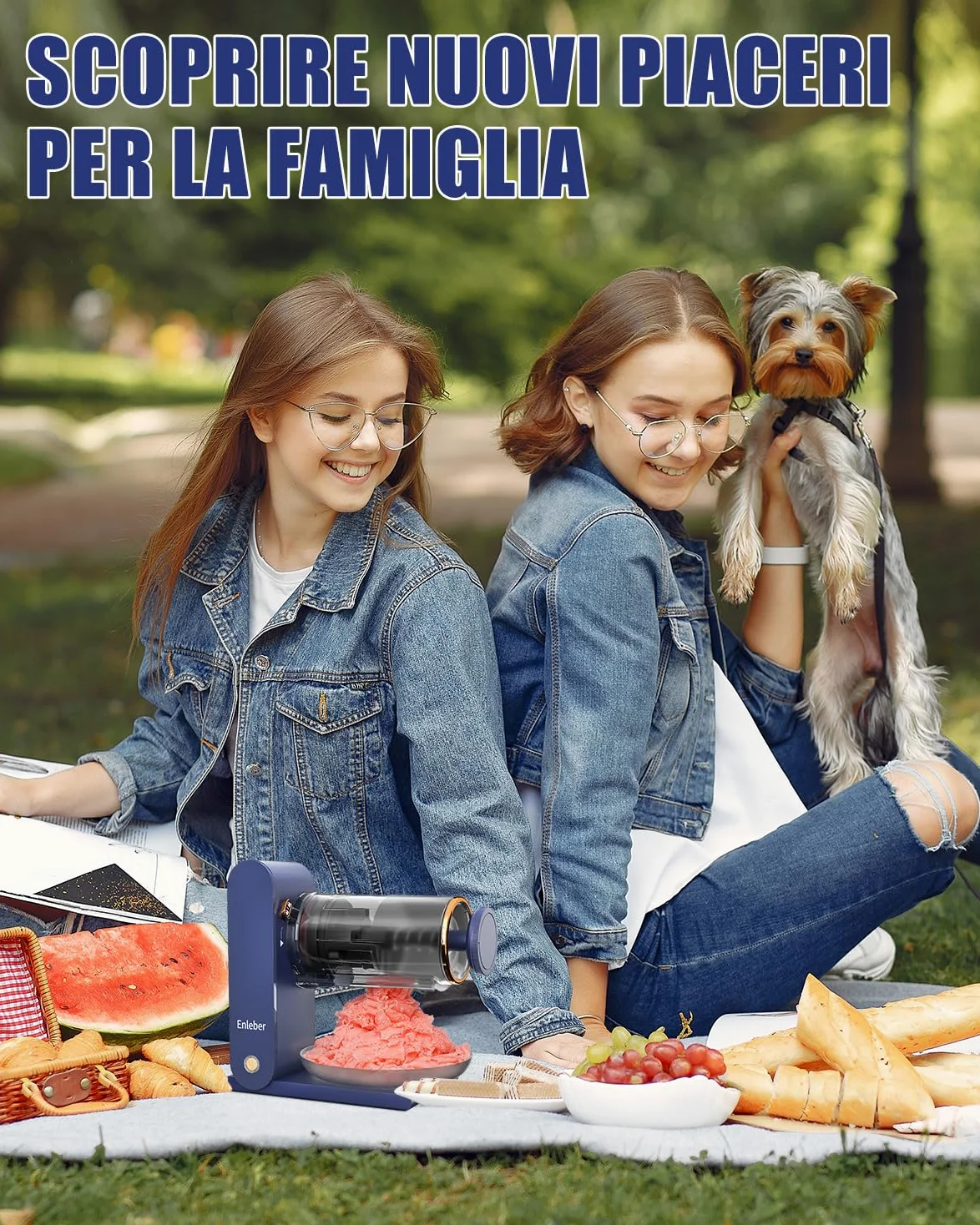 Enleber Tritaghiaccio Elettrico,Tritaghiaccio per Granite e Macchina per Granita,Macchina del Ghiaccio Ideale per Granite,Cocktail e Sorbetti -Blu Scuro
