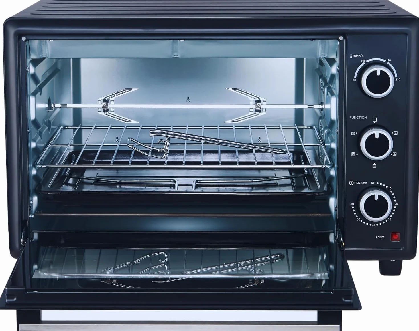 OptimumX Forno Elettrico 60L Ventilato 2200W Girarrosto Nero