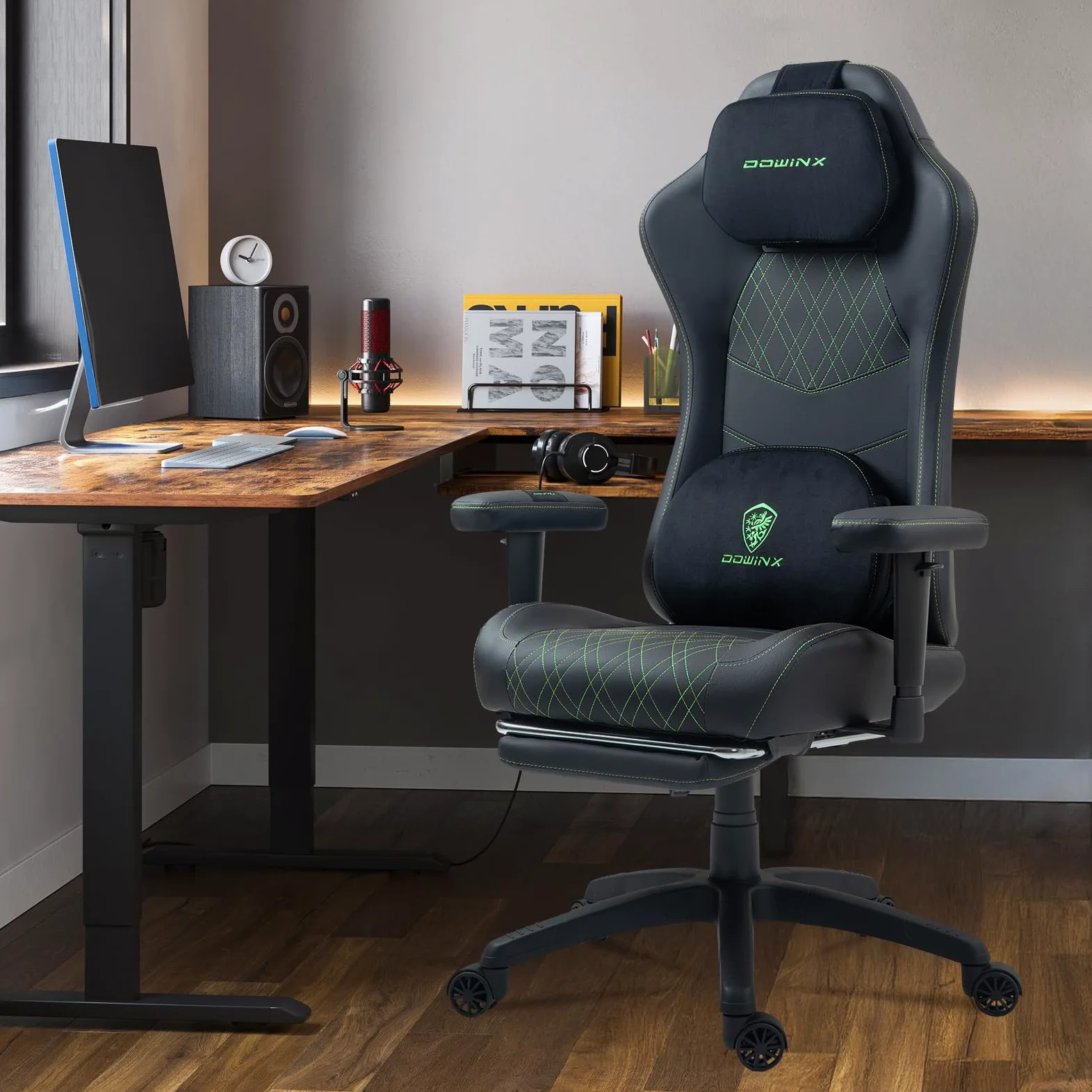 Dowinx Sedia gaming ergonomica per ufficio con massaggio e calore, cuscino a molle traspirante come nel divano, regolabile in PC con poggiapiedi
