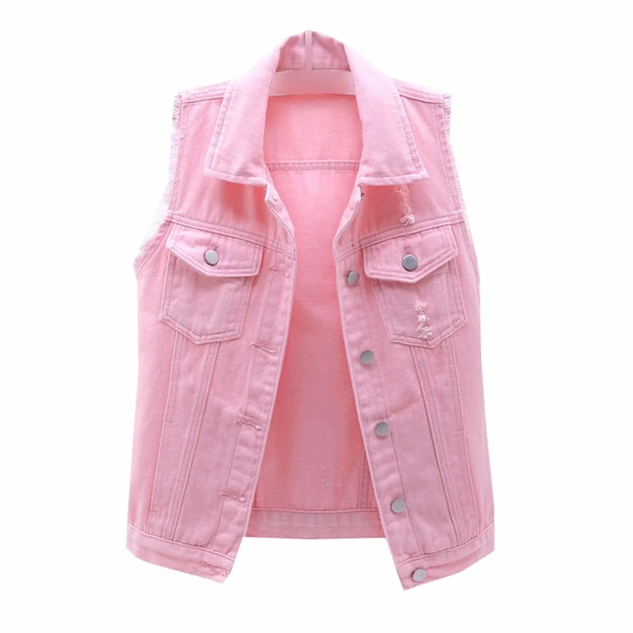 Gilet Di Jeans Da Donna Corto Primavera Ed Estate Giacca Senza Maniche Sfilacciata Slim Fit Con Cardigan Strappato Top