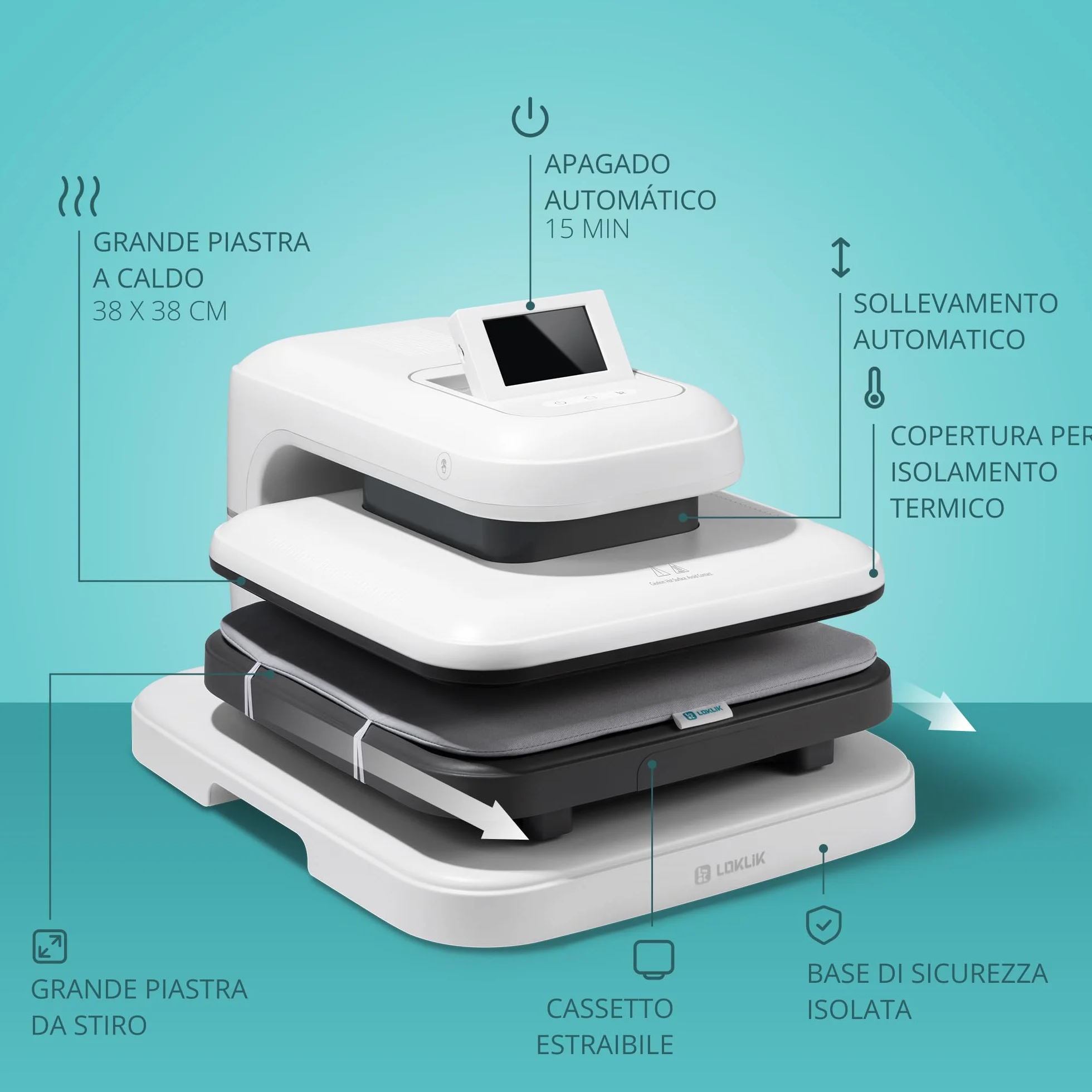 LOKLiK ImPress Auto 2 Smart Pressa a caldo per personalizzare magliette DTF e sublimazione bianca