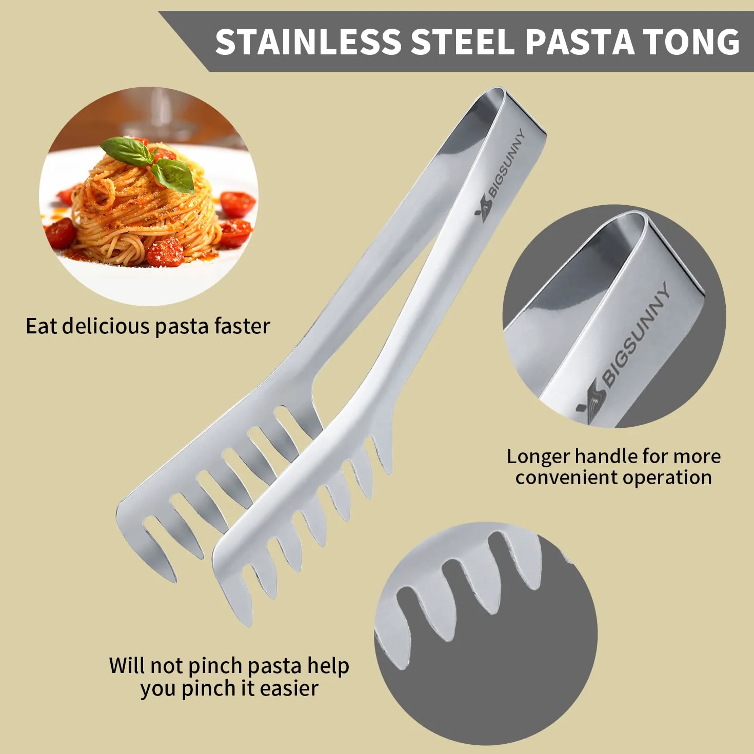 Pinze per pasta da cucina in acciaio INOX 20 cm per servire Spaghetti