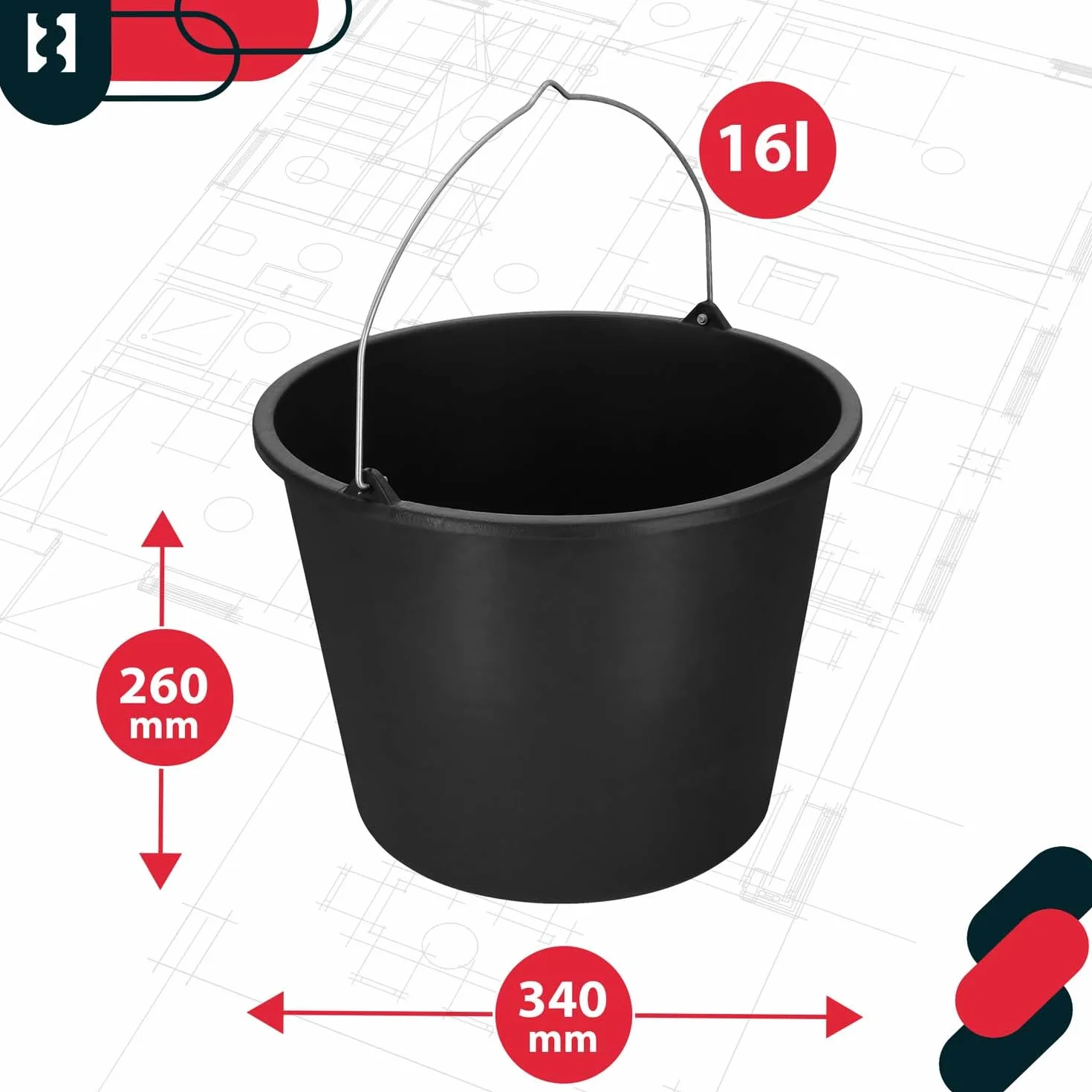 KOTARBAU Set di 10 secchi da costruzione, 16 l, in plastica, colore: nero