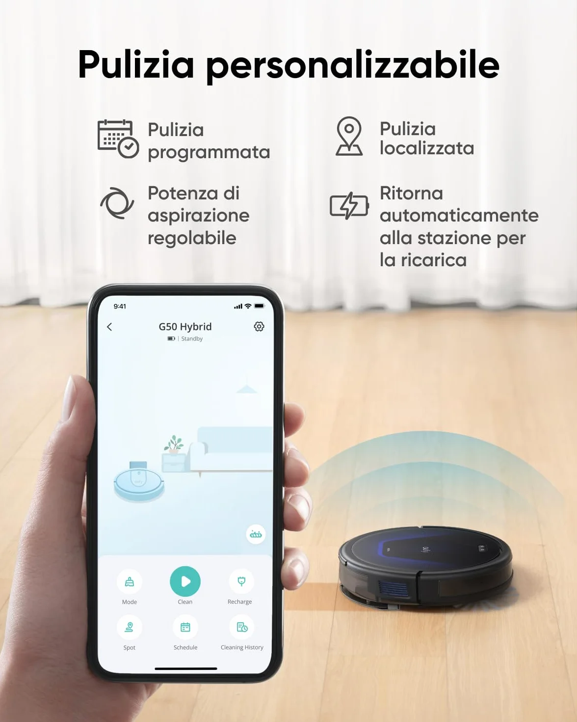 eufy G50 Robot Aspirapolvere 4000 Pa Spazzola Antigroviglio Navigazione Dinamica Ricondizionato
