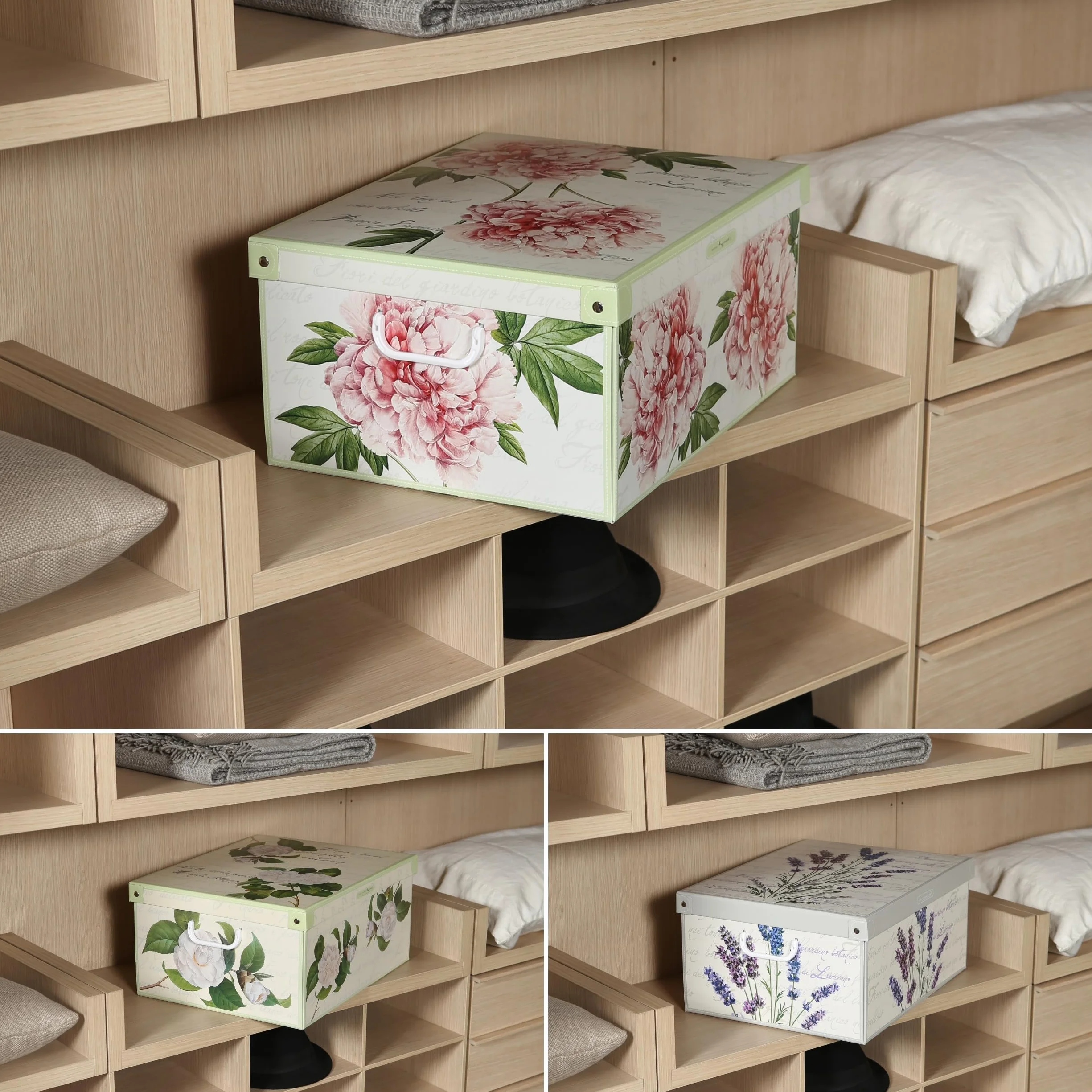Lavatelli Set 6 Scatole armadio cartone floreali 39x50x24 cm Organizer salvaspazio