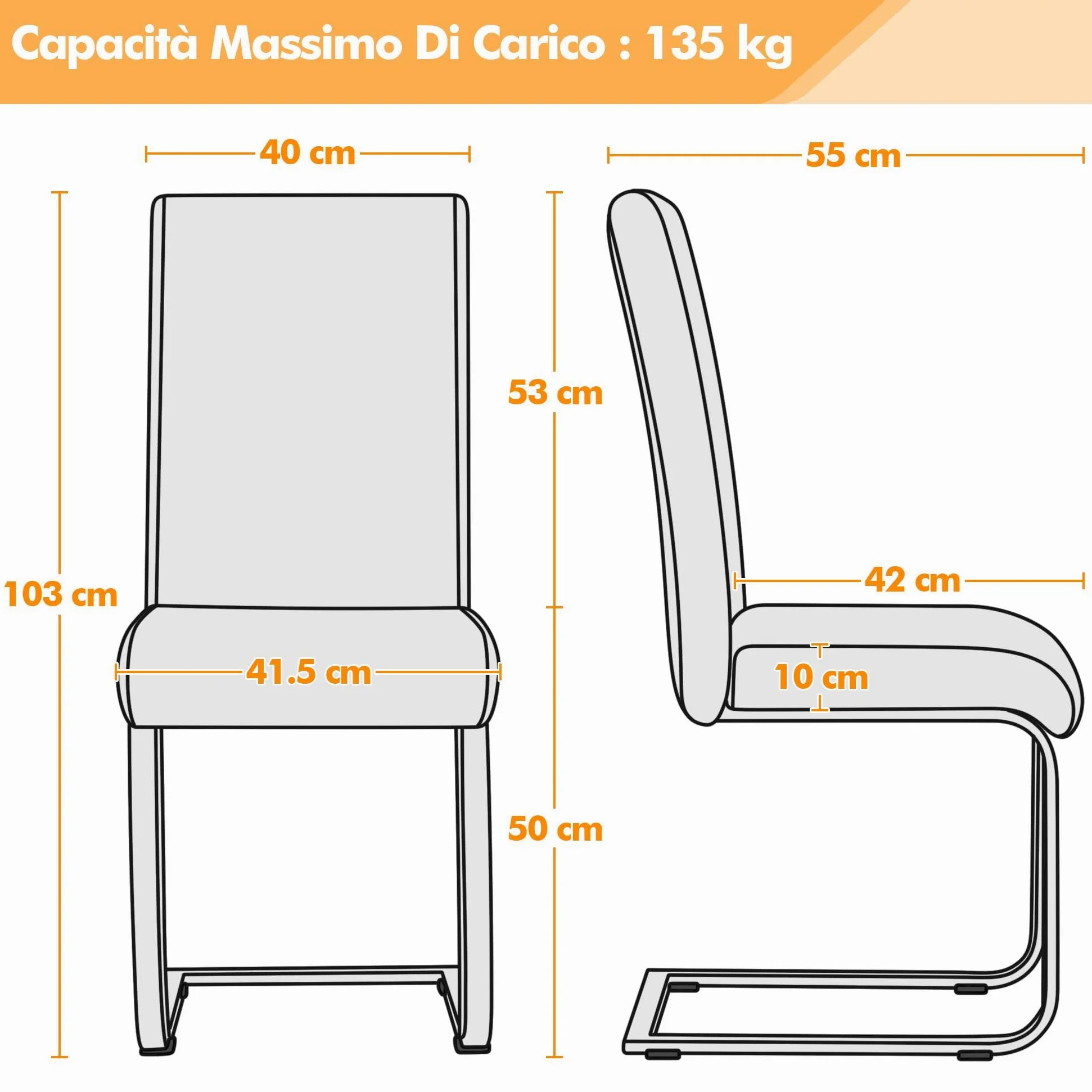 Yaheetech Set 6 Sedie Imbottite Sala da Pranzo Sedie Bianche Moderne Cucina in Finta Pelle e Gambe in Metallo da Ufficio Salotto Soggiorno Portata 135 kg