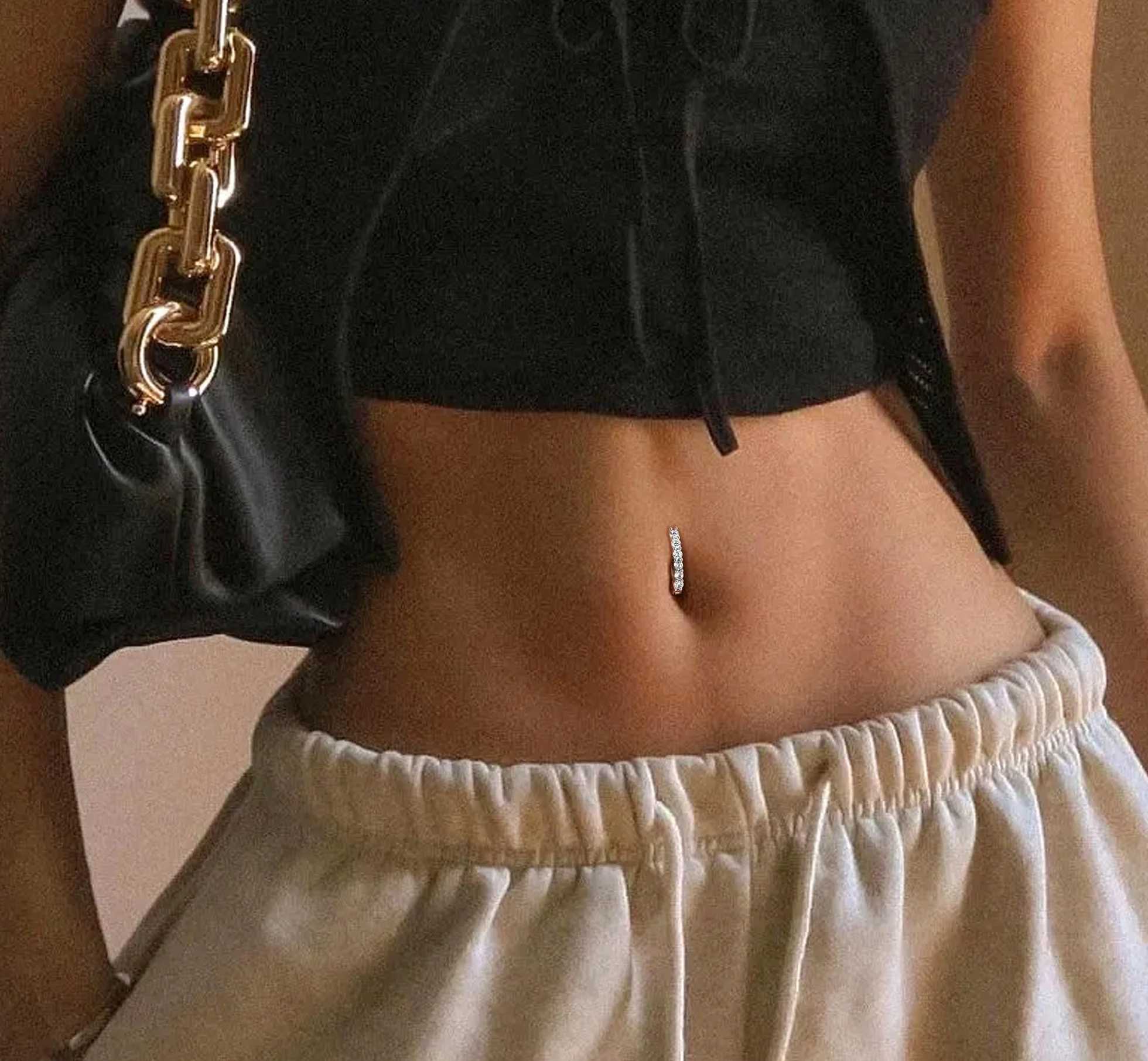 KRFY 14G Piercing Ombelico Argento 925 Donna Anallergico Clicker Anello Cubic Zirconia Paved Reverse Cerchio