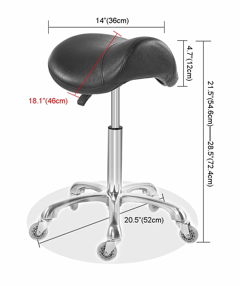 Antlu Sgabello con seduta a sella, con ruote, regolabile in altezza, per massaggi, cliniche, spa, saloni di bellezza, parrucchieri, colore nero