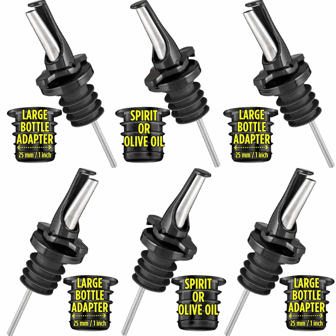 Poura Versatore in metallo Tappo per liquori in gomma naturale senza BPA 6 unità Nero