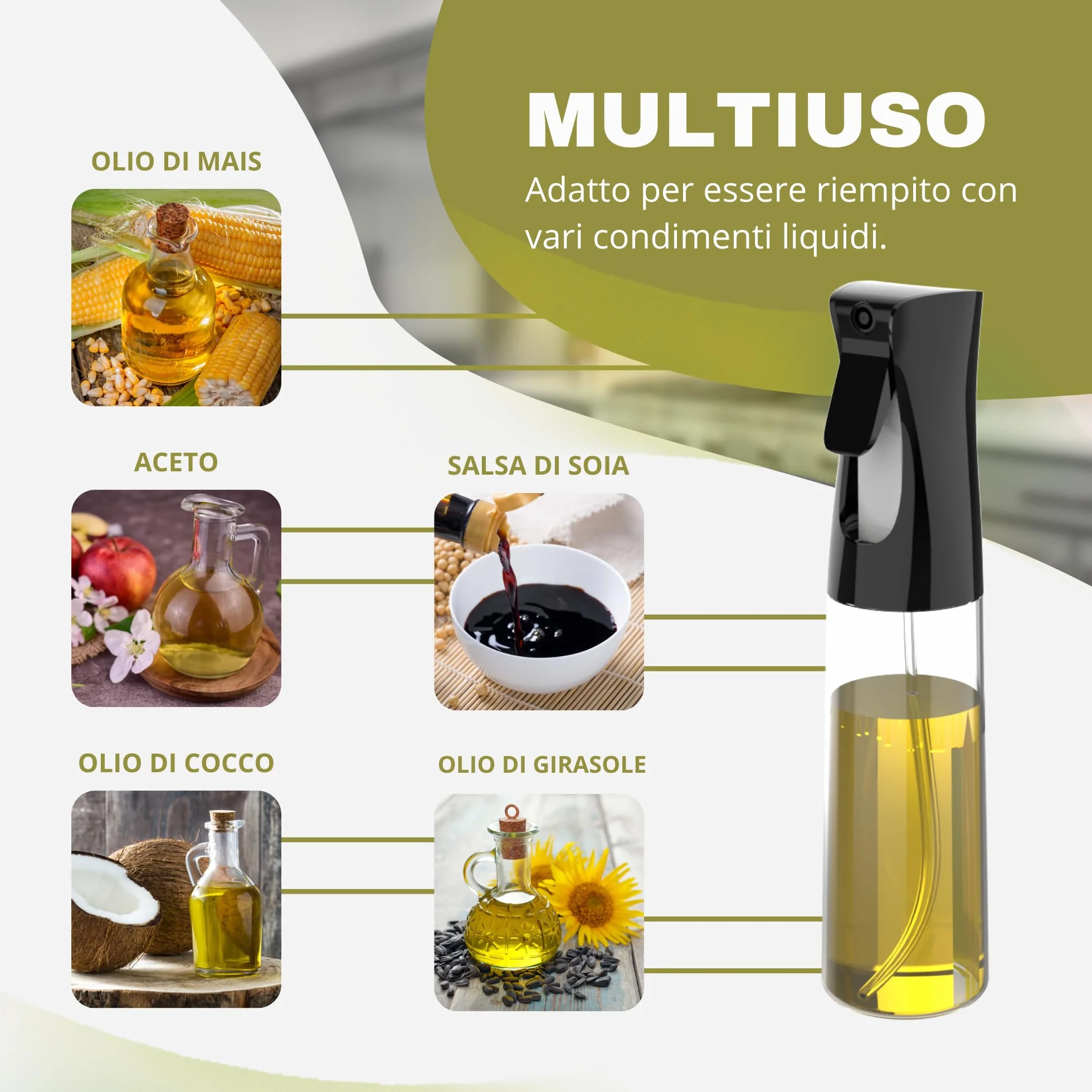Spruzzino Olio per Friggitrice Aria 300ML 2 Pezzi Nebulizzatore Senza BPA Vaporizzatore da Cucina
