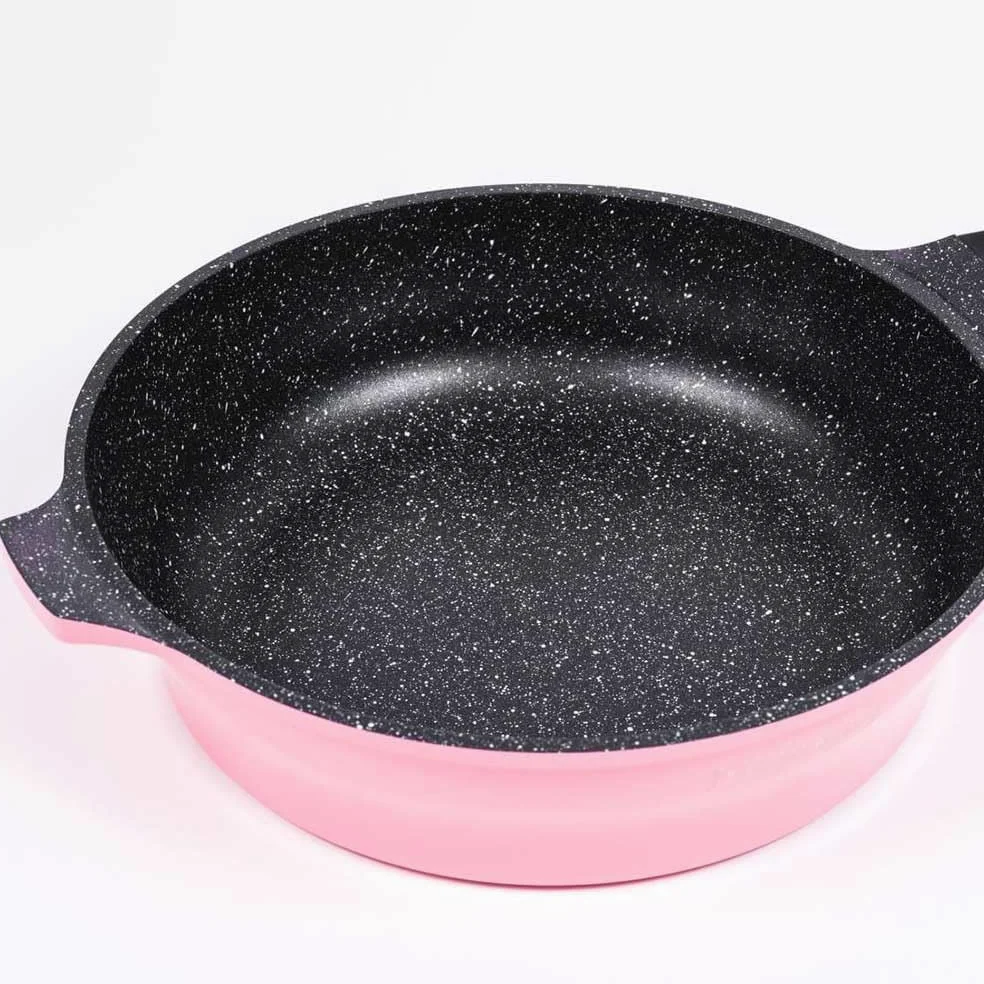 Batteria Pentole e Padelle 17 Pz in Alluminio pressofuso Antiaderente Rivestimento In Marmo ideale per Piano Induzione o Gas, Coperchi in Vetro e Utensili Inclusi Royalty RL-ES2014M (Rosa)